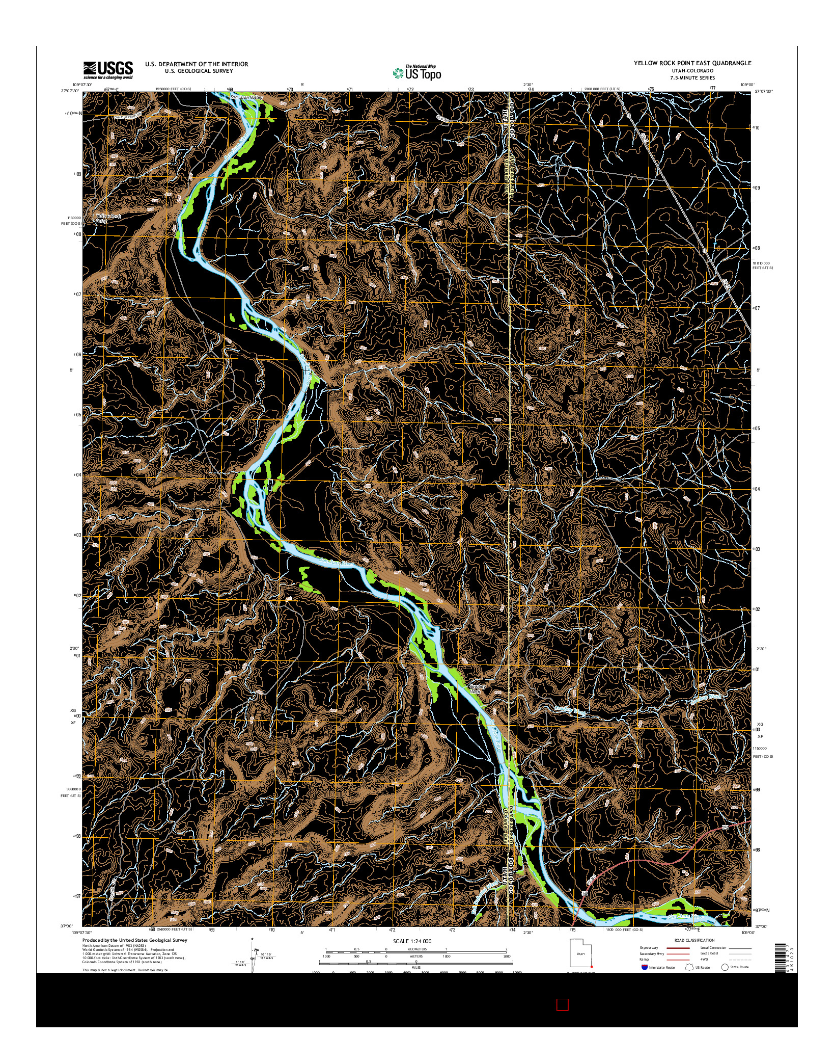 USGS US TOPO 7.5-MINUTE MAP FOR YELLOW ROCK POINT EAST, UT-CO 2014