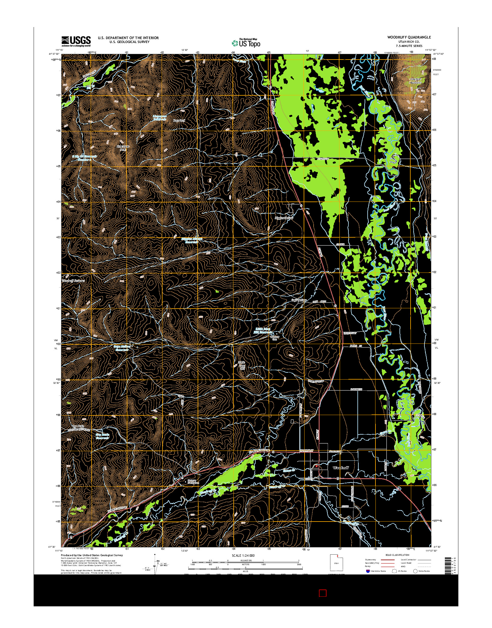 USGS US TOPO 7.5-MINUTE MAP FOR WOODRUFF, UT 2014