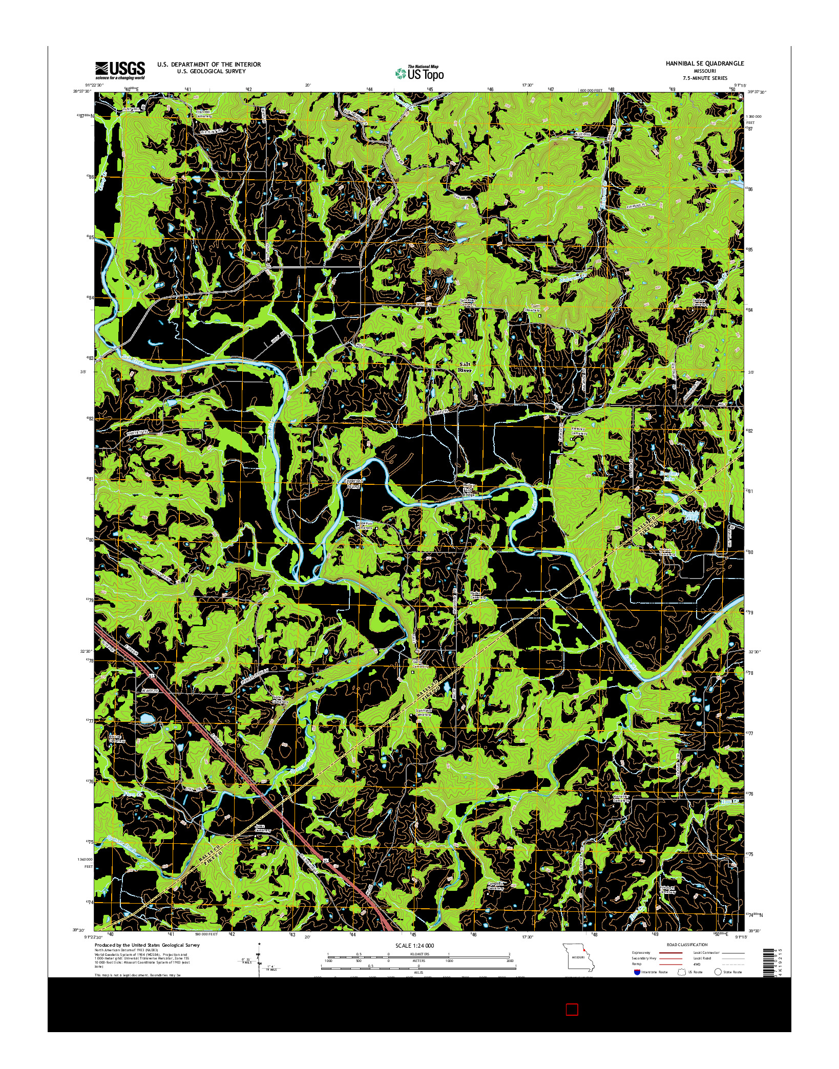 USGS US TOPO 7.5-MINUTE MAP FOR HANNIBAL SE, MO 2015