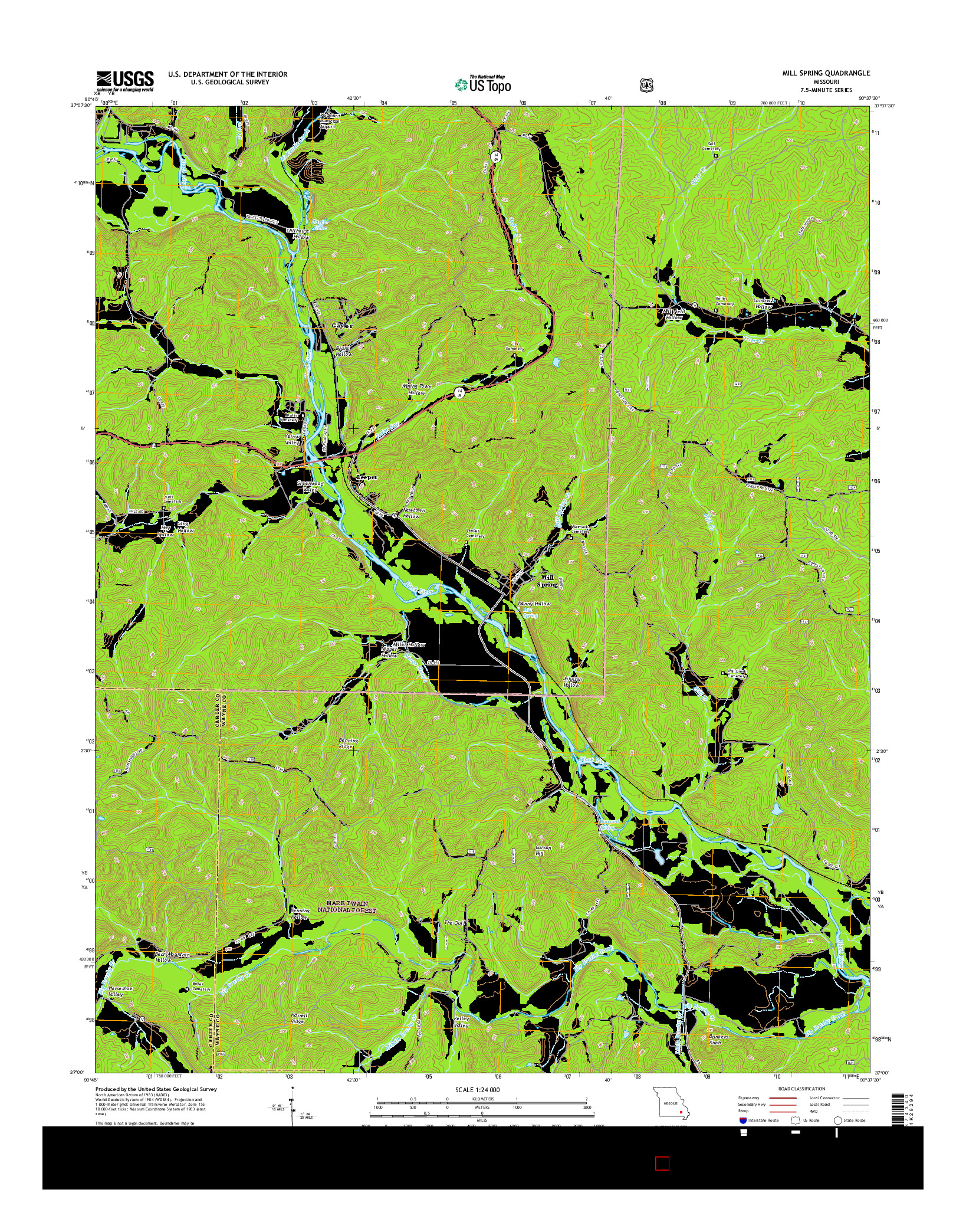 USGS US TOPO 7.5-MINUTE MAP FOR MILL SPRING, MO 2015