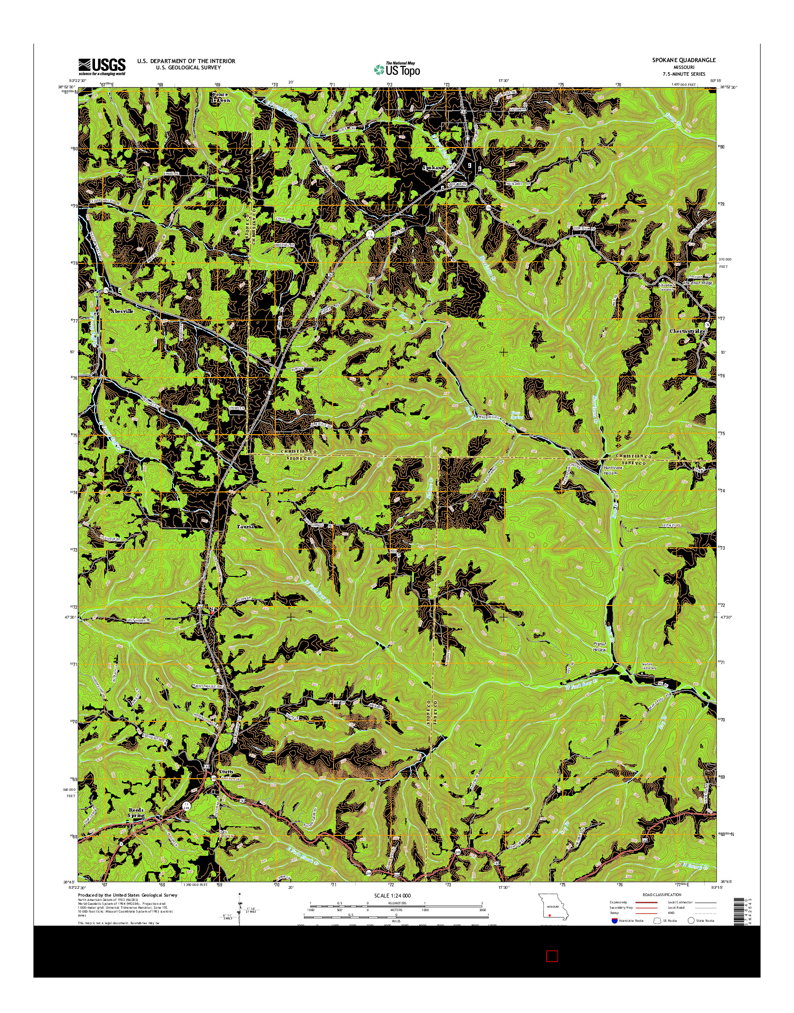 USGS US TOPO 7.5-MINUTE MAP FOR SPOKANE, MO 2015