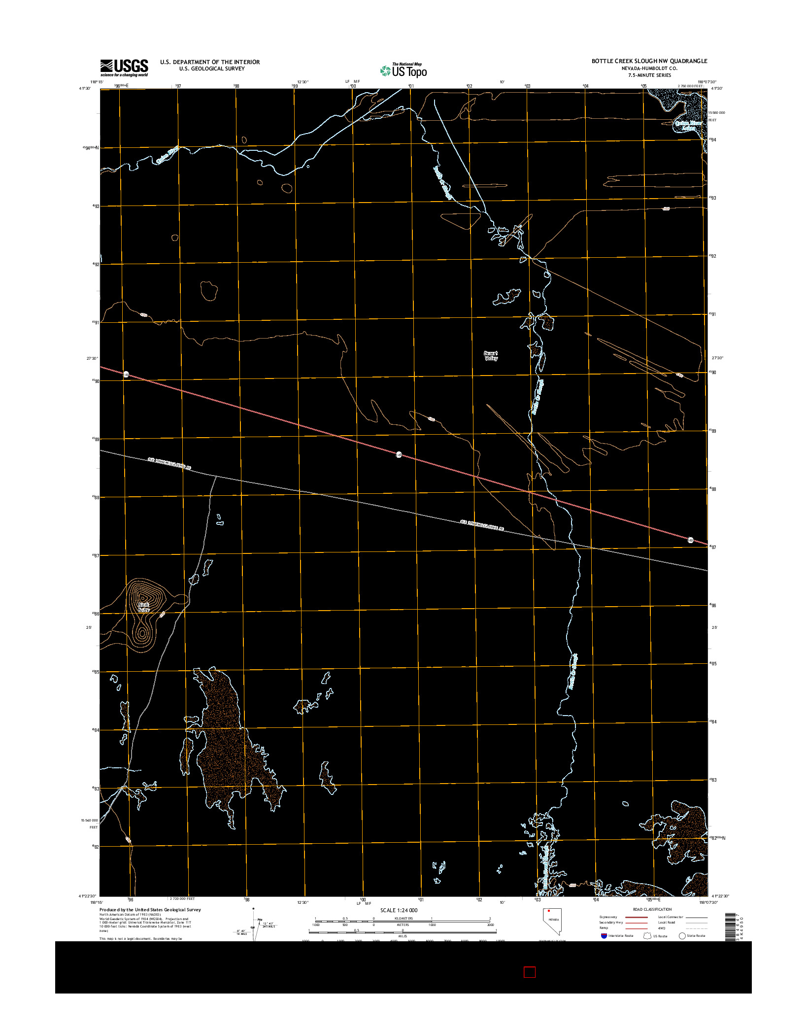 USGS US TOPO 7.5-MINUTE MAP FOR BOTTLE CREEK SLOUGH NW, NV 2015