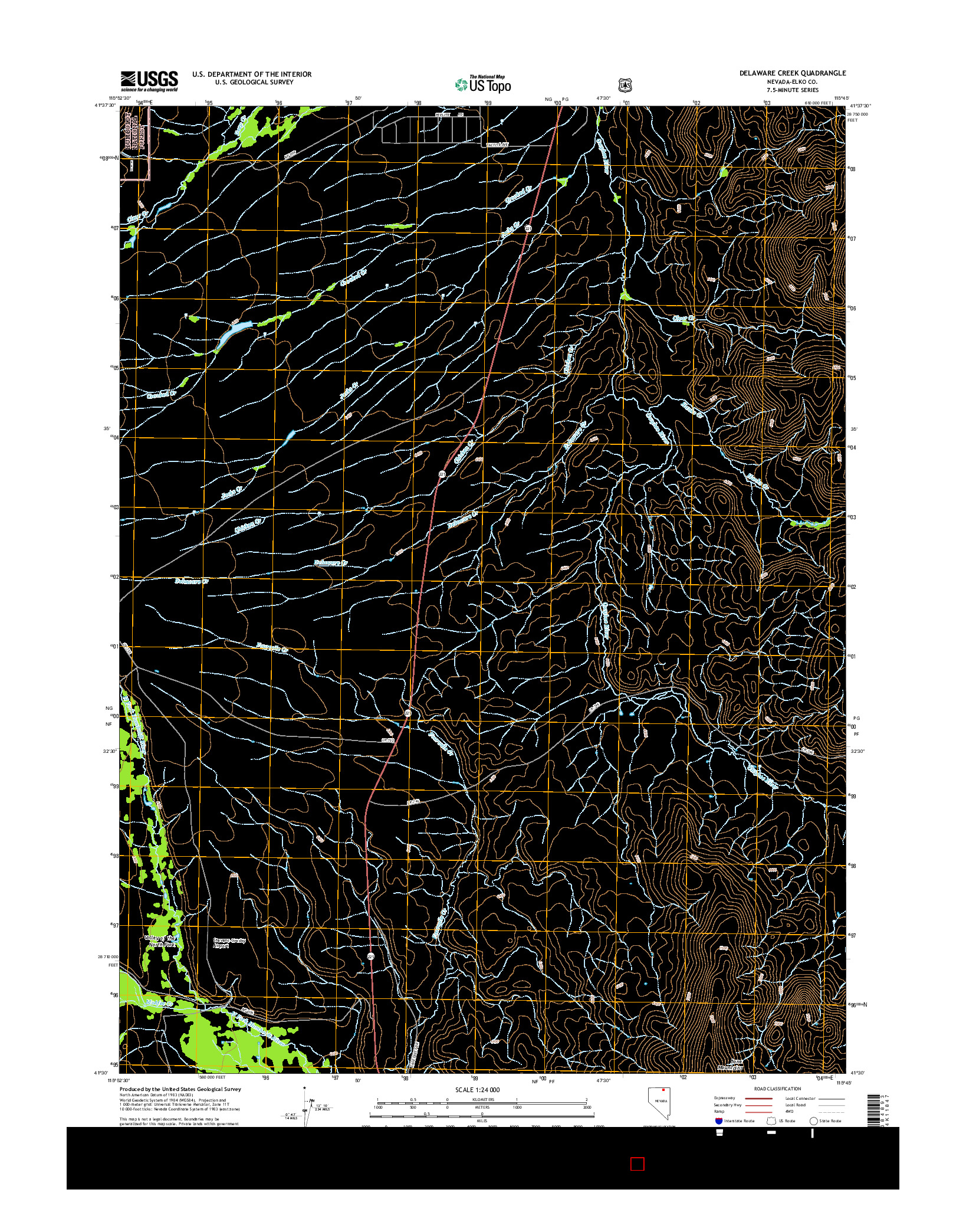 USGS US TOPO 7.5-MINUTE MAP FOR DELAWARE CREEK, NV 2015