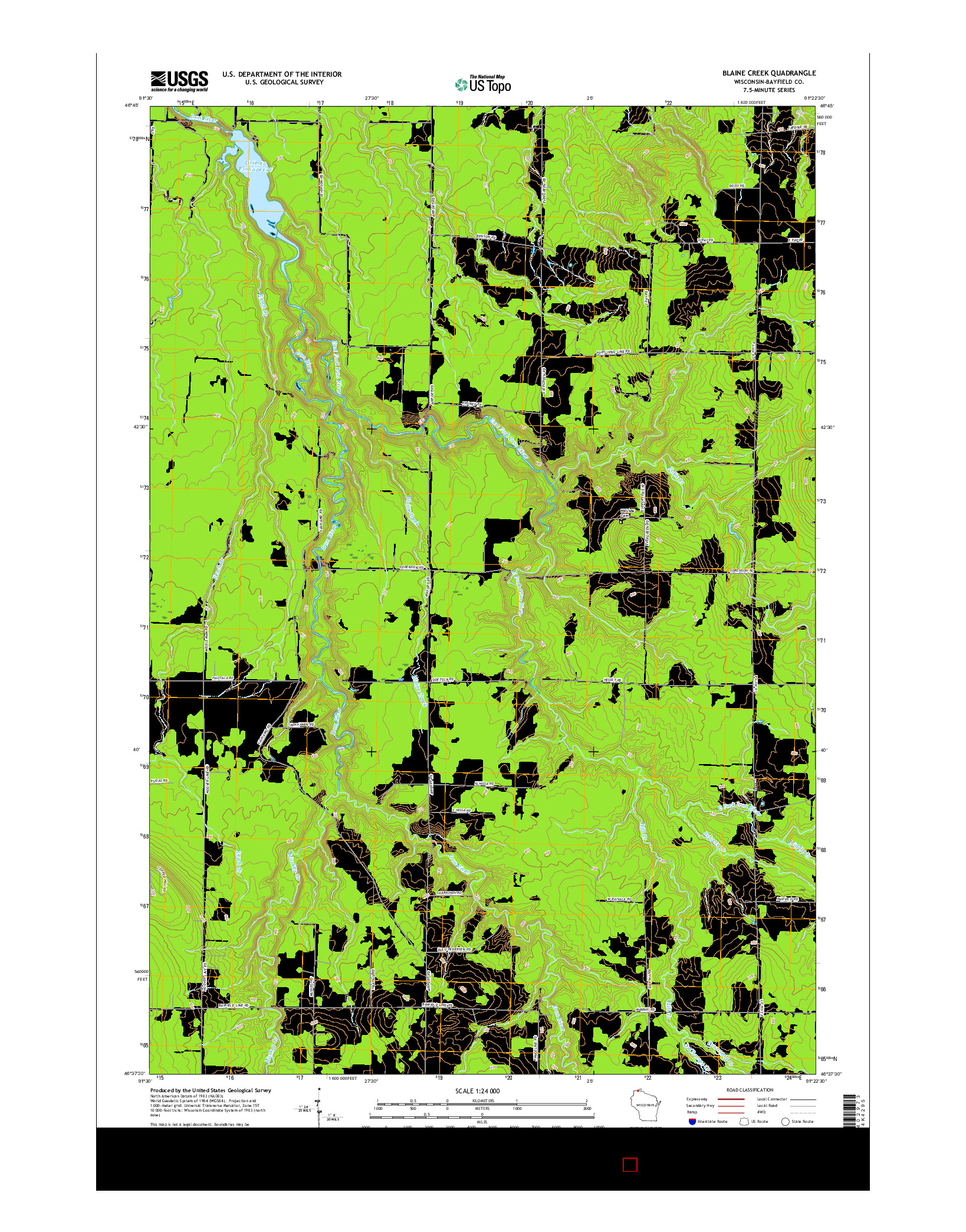 USGS US TOPO 7.5-MINUTE MAP FOR BLAINE CREEK, WI 2015