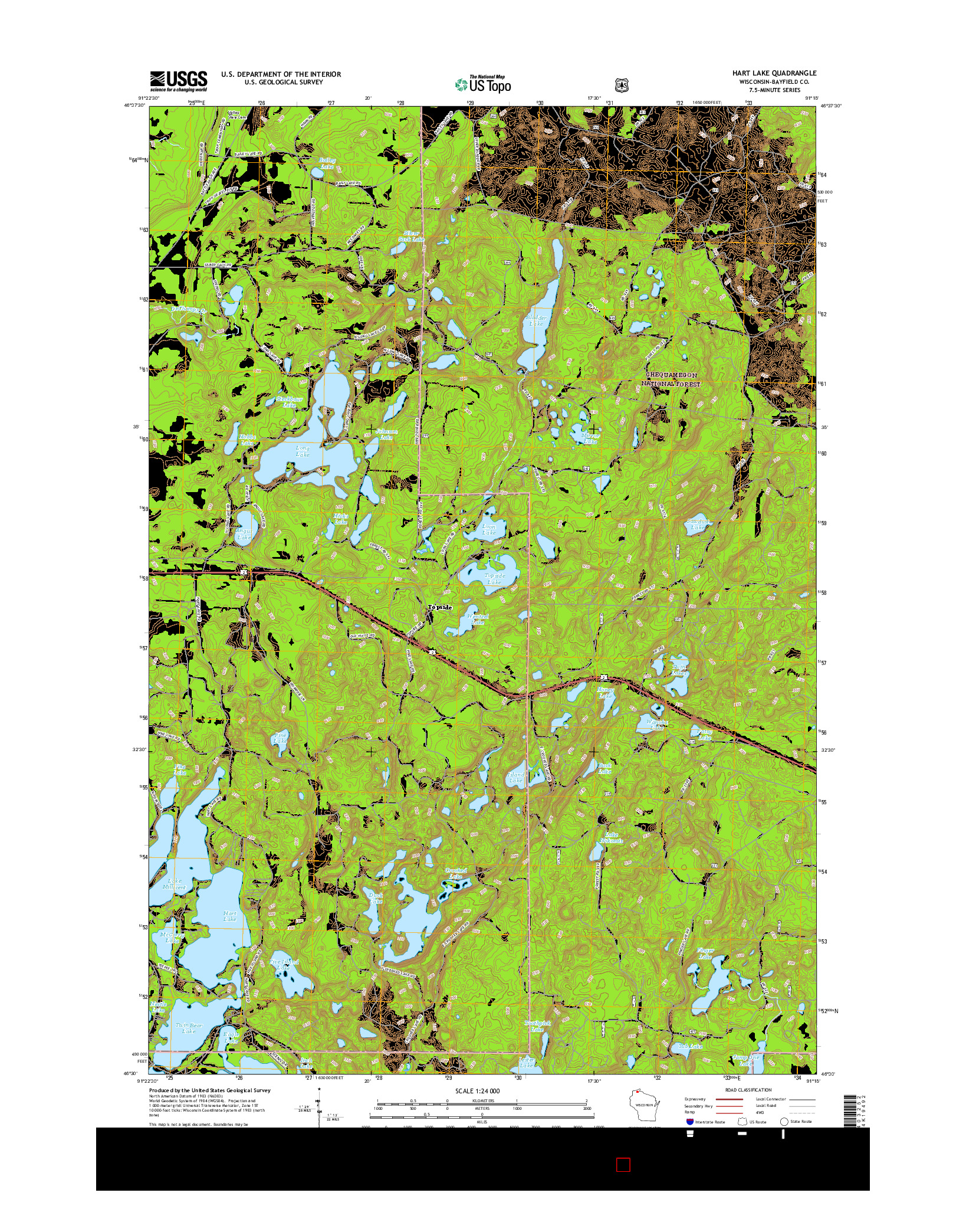USGS US TOPO 7.5-MINUTE MAP FOR HART LAKE, WI 2015