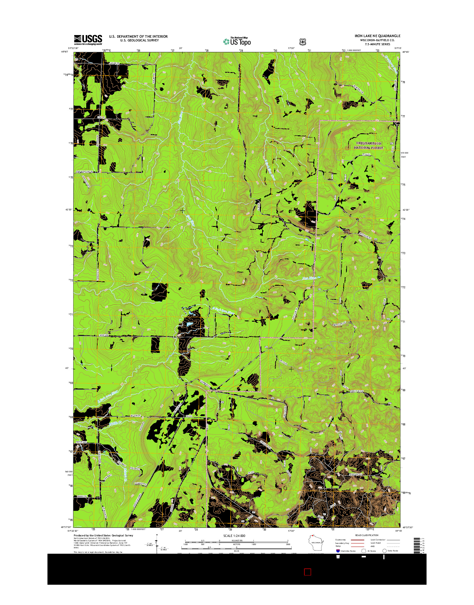 USGS US TOPO 7.5-MINUTE MAP FOR IRON LAKE NE, WI 2015