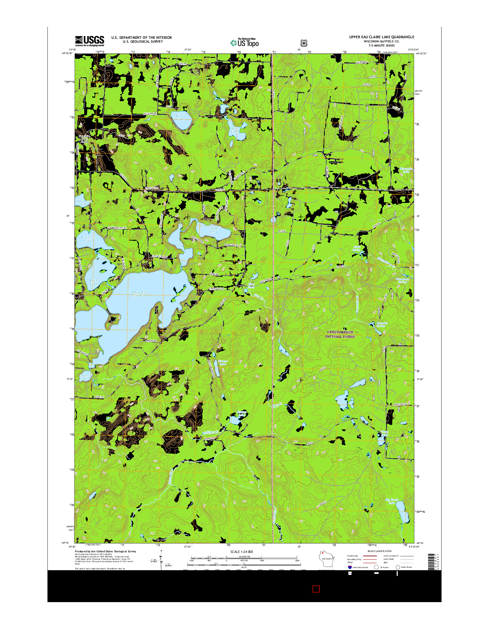 USGS US TOPO 7.5-MINUTE MAP FOR UPPER EAU CLAIRE LAKE, WI 2015