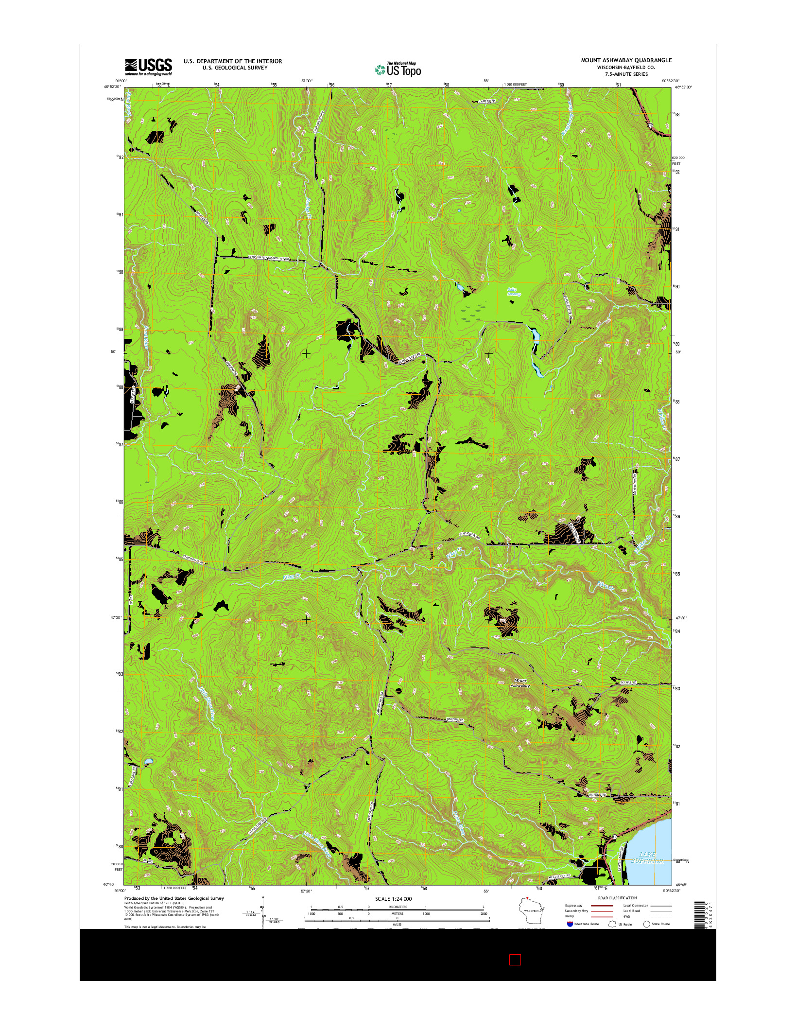 USGS US TOPO 7.5-MINUTE MAP FOR MOUNT ASHWABAY, WI 2015