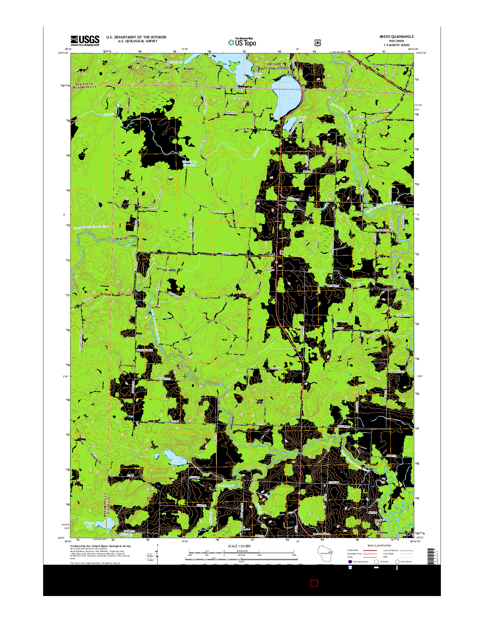 USGS US TOPO 7.5-MINUTE MAP FOR BREED, WI 2015