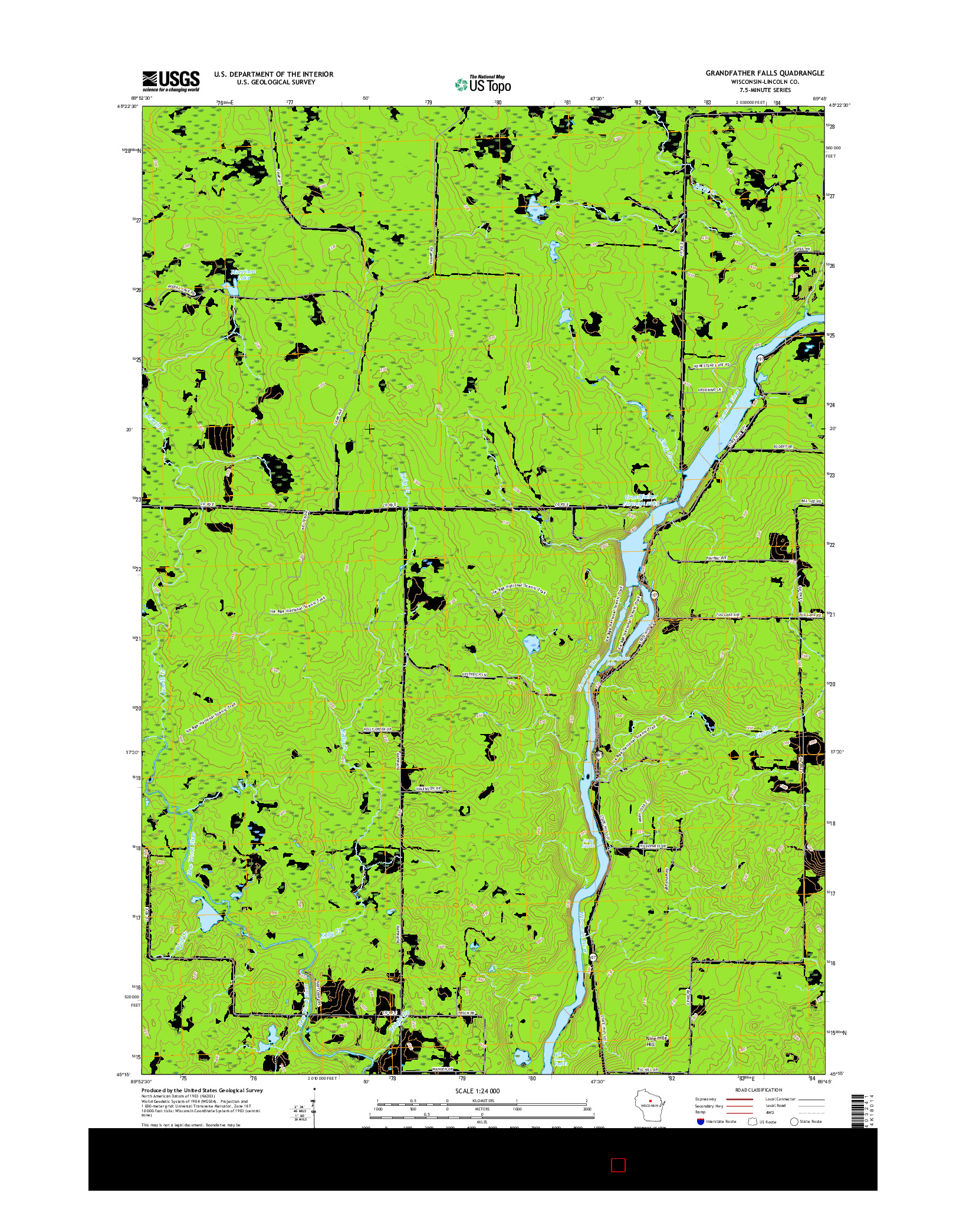 USGS US TOPO 7.5-MINUTE MAP FOR GRANDFATHER FALLS, WI 2015