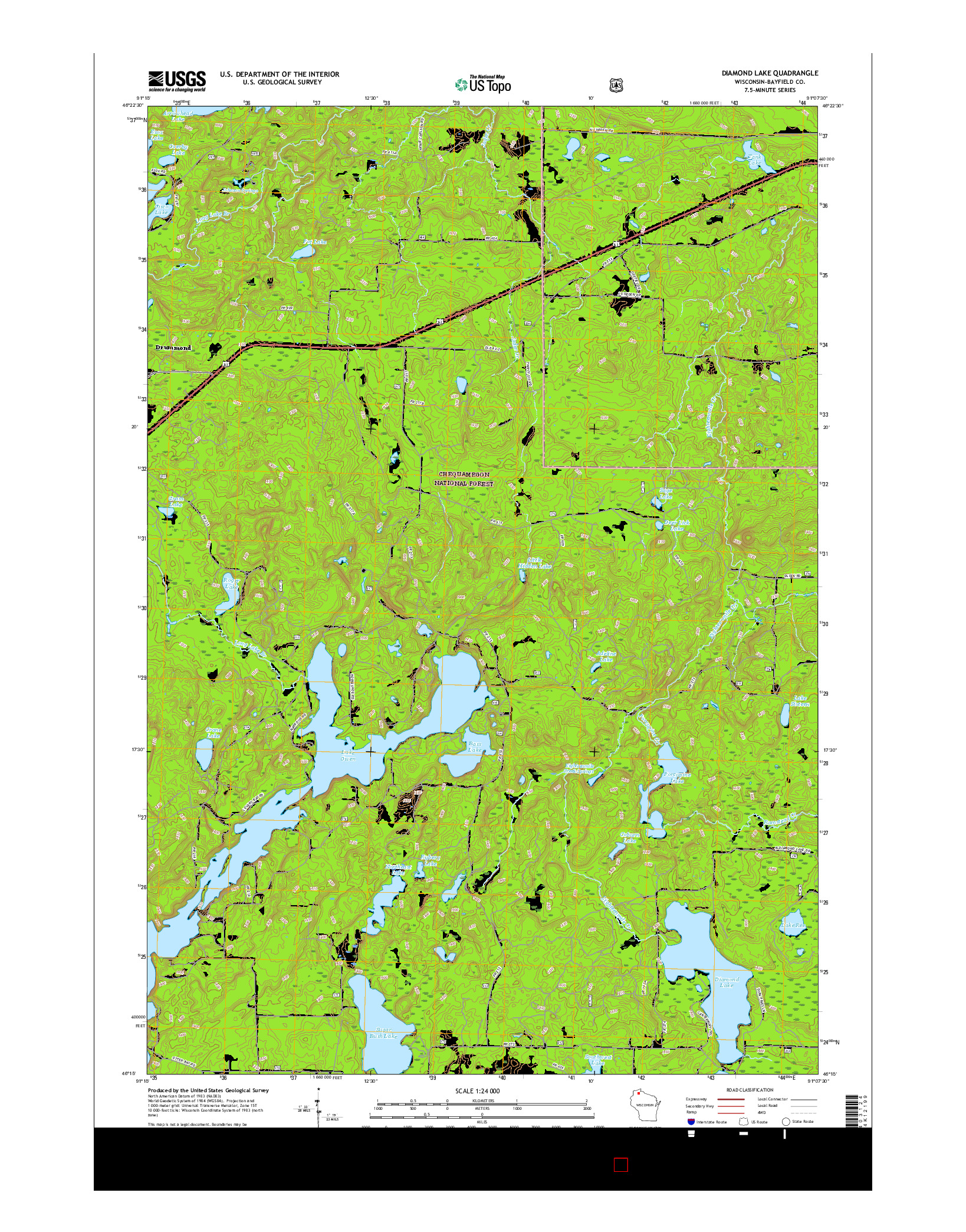 USGS US TOPO 7.5-MINUTE MAP FOR DIAMOND LAKE, WI 2015