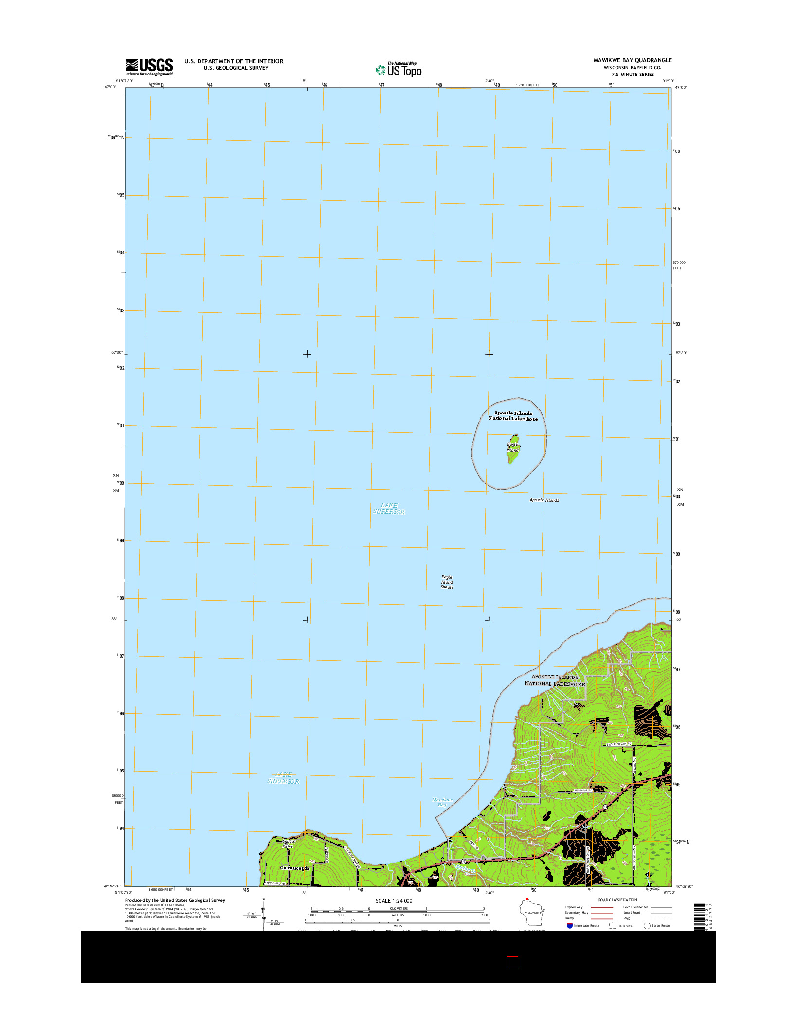 USGS US TOPO 7.5-MINUTE MAP FOR MAWIKWE BAY, WI 2015