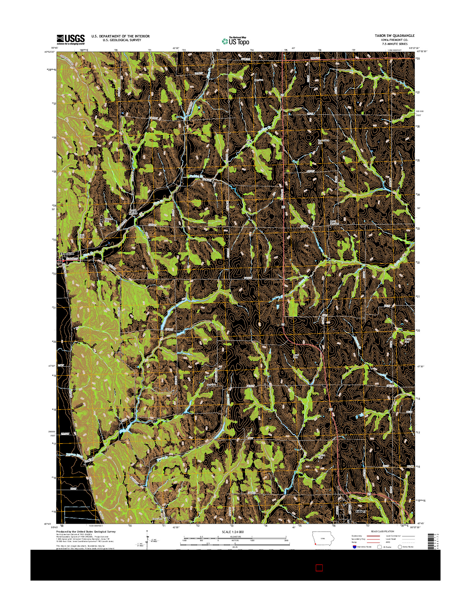 USGS US TOPO 7.5-MINUTE MAP FOR TABOR SW, IA 2015