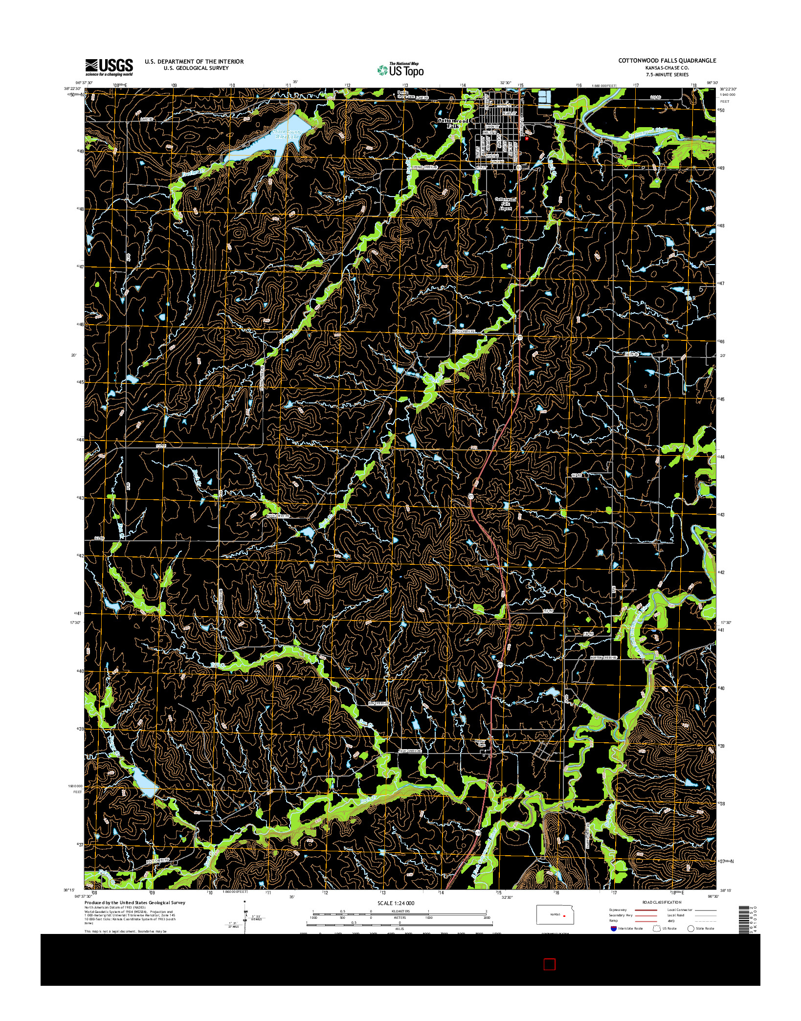 USGS US TOPO 7.5-MINUTE MAP FOR COTTONWOOD FALLS, KS 2015