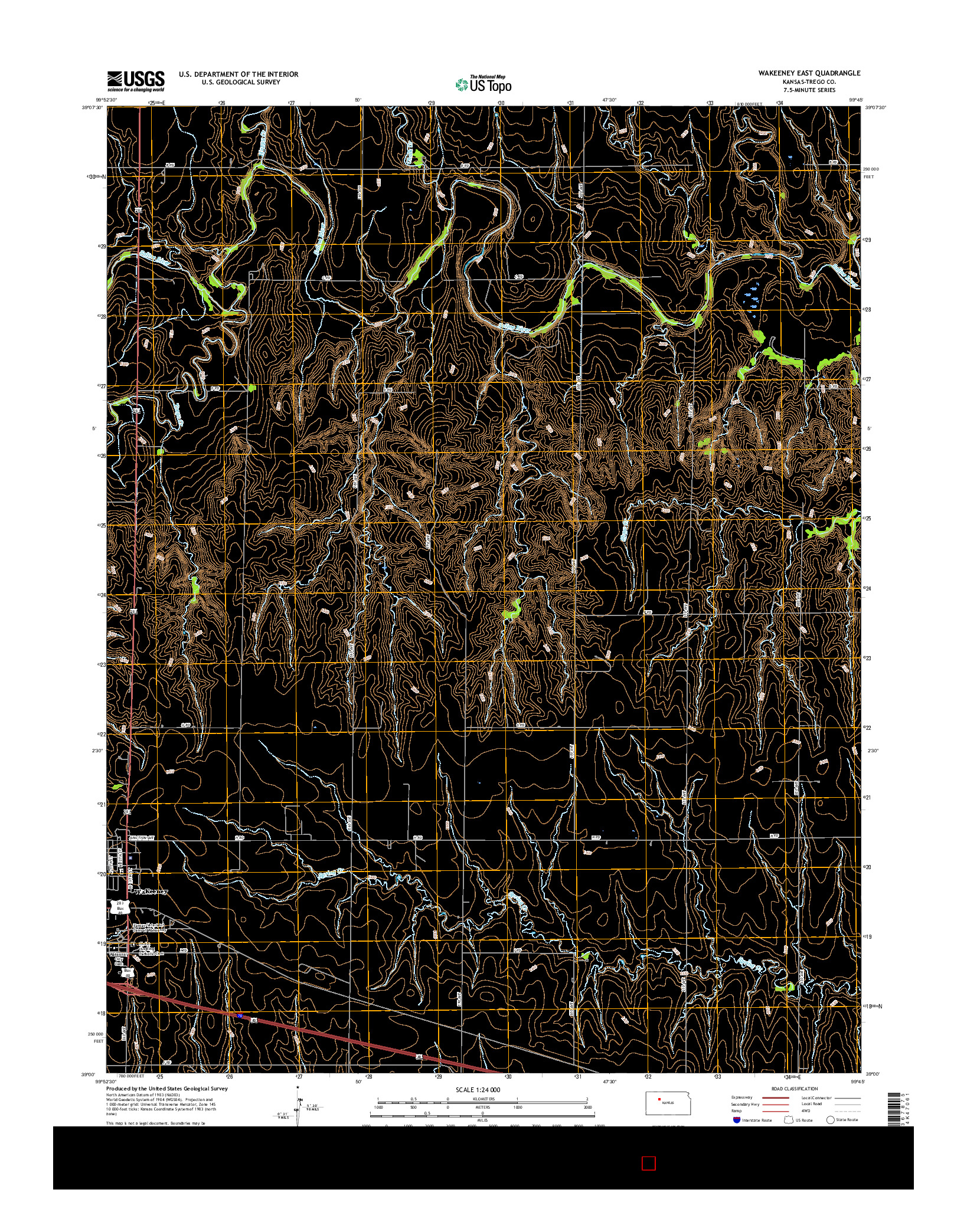 USGS US TOPO 7.5-MINUTE MAP FOR WAKEENEY EAST, KS 2015