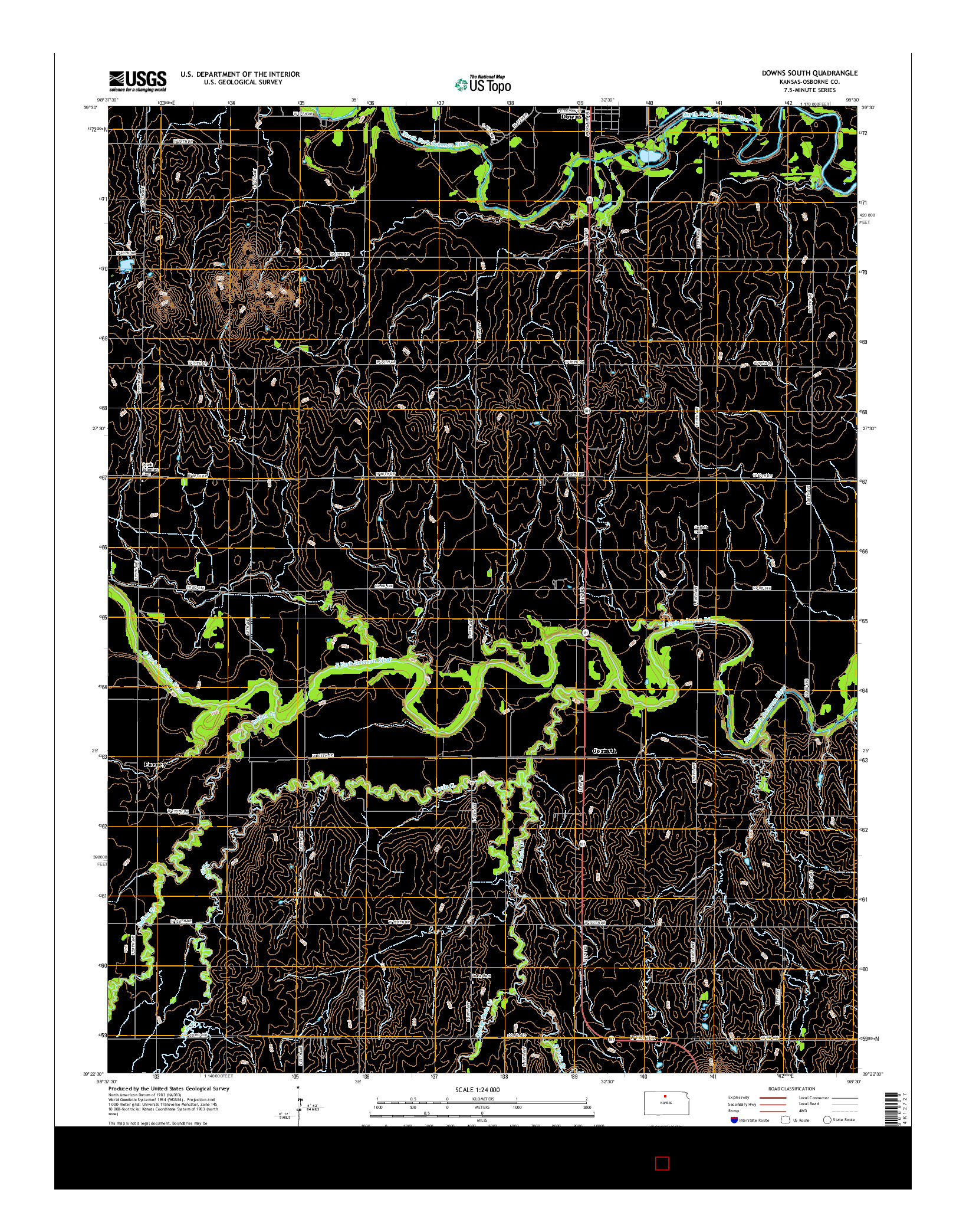 USGS US TOPO 7.5-MINUTE MAP FOR DOWNS SOUTH, KS 2015