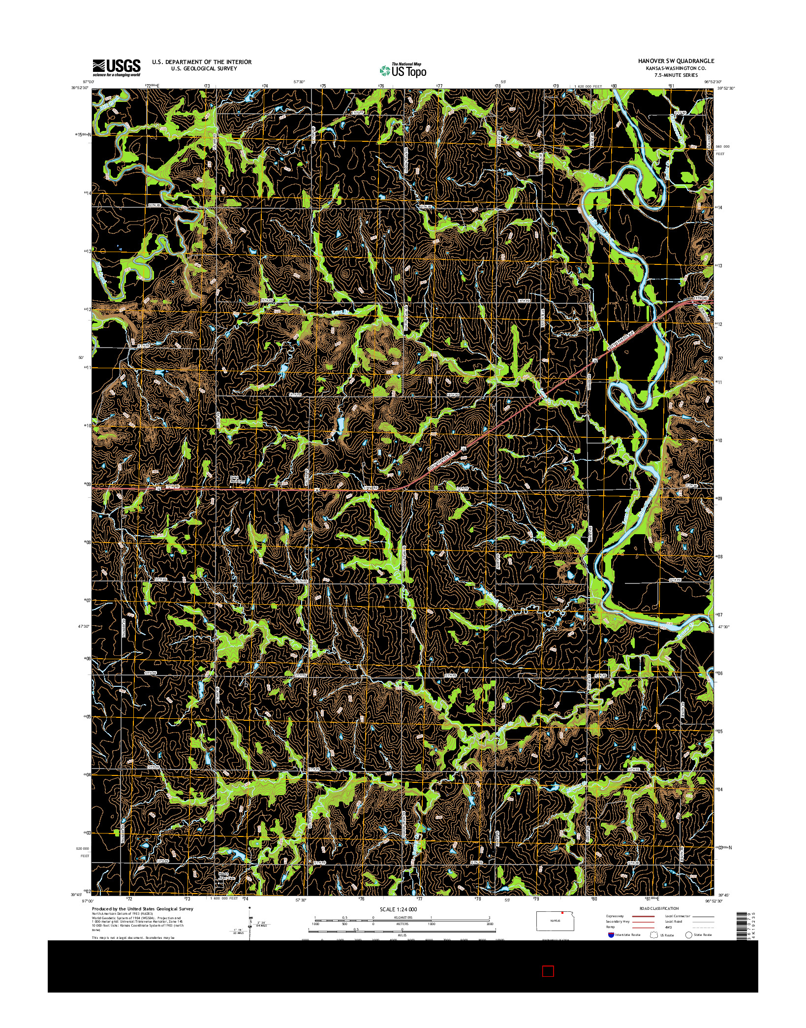 USGS US TOPO 7.5-MINUTE MAP FOR HANOVER SW, KS 2015