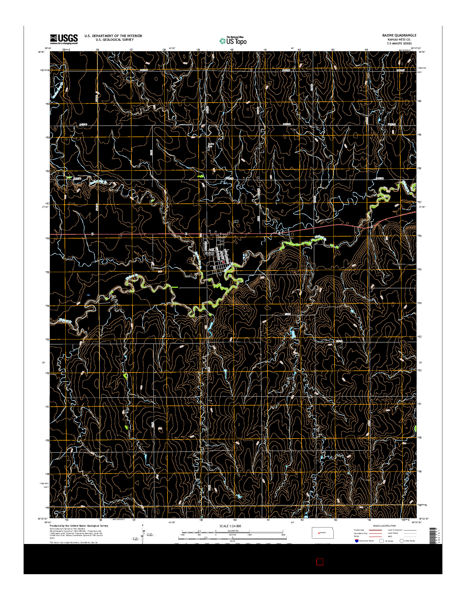 USGS US TOPO 7.5-MINUTE MAP FOR BAZINE, KS 2015