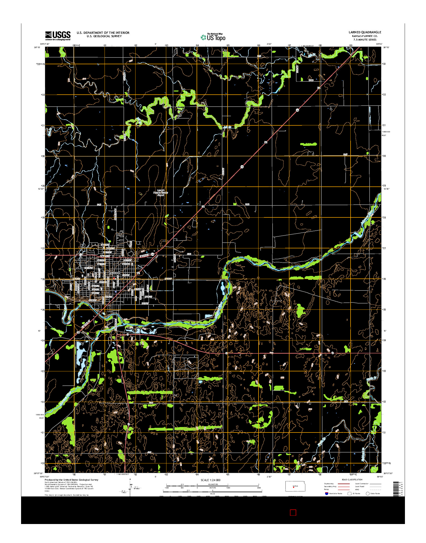 USGS US TOPO 7.5-MINUTE MAP FOR LARNED, KS 2015
