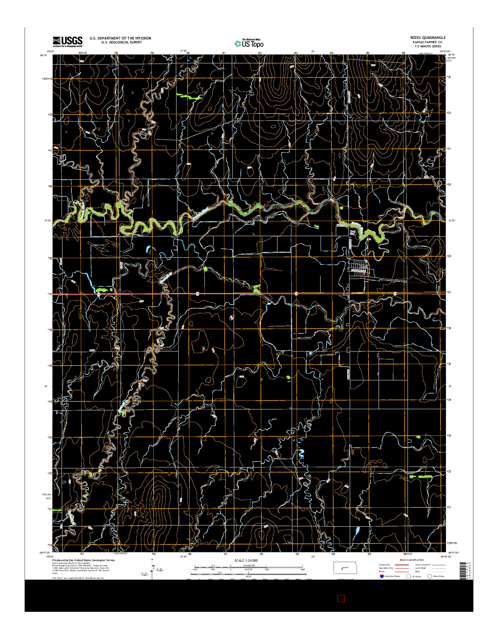 USGS US TOPO 7.5-MINUTE MAP FOR ROZEL, KS 2015