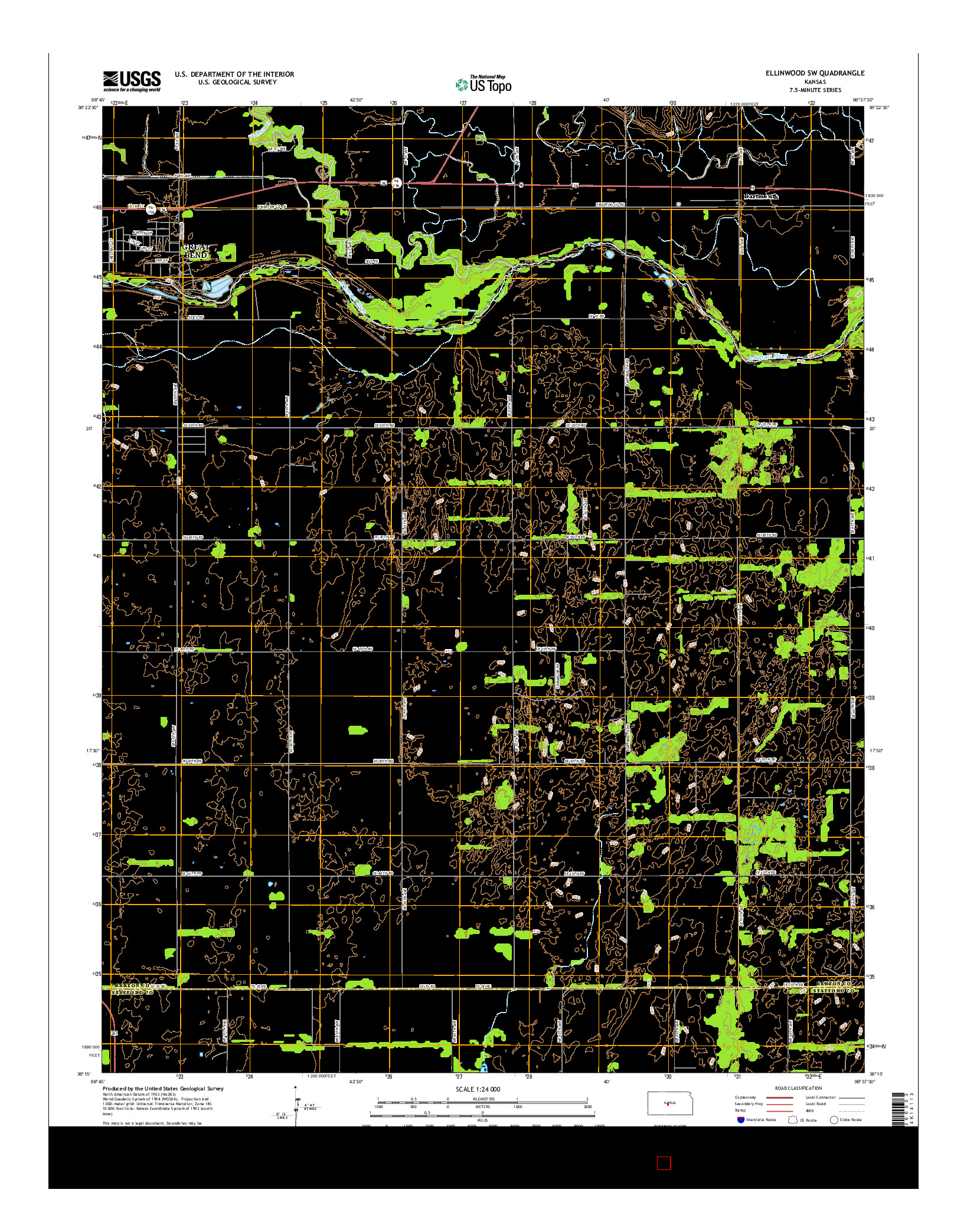 USGS US TOPO 7.5-MINUTE MAP FOR ELLINWOOD SW, KS 2015