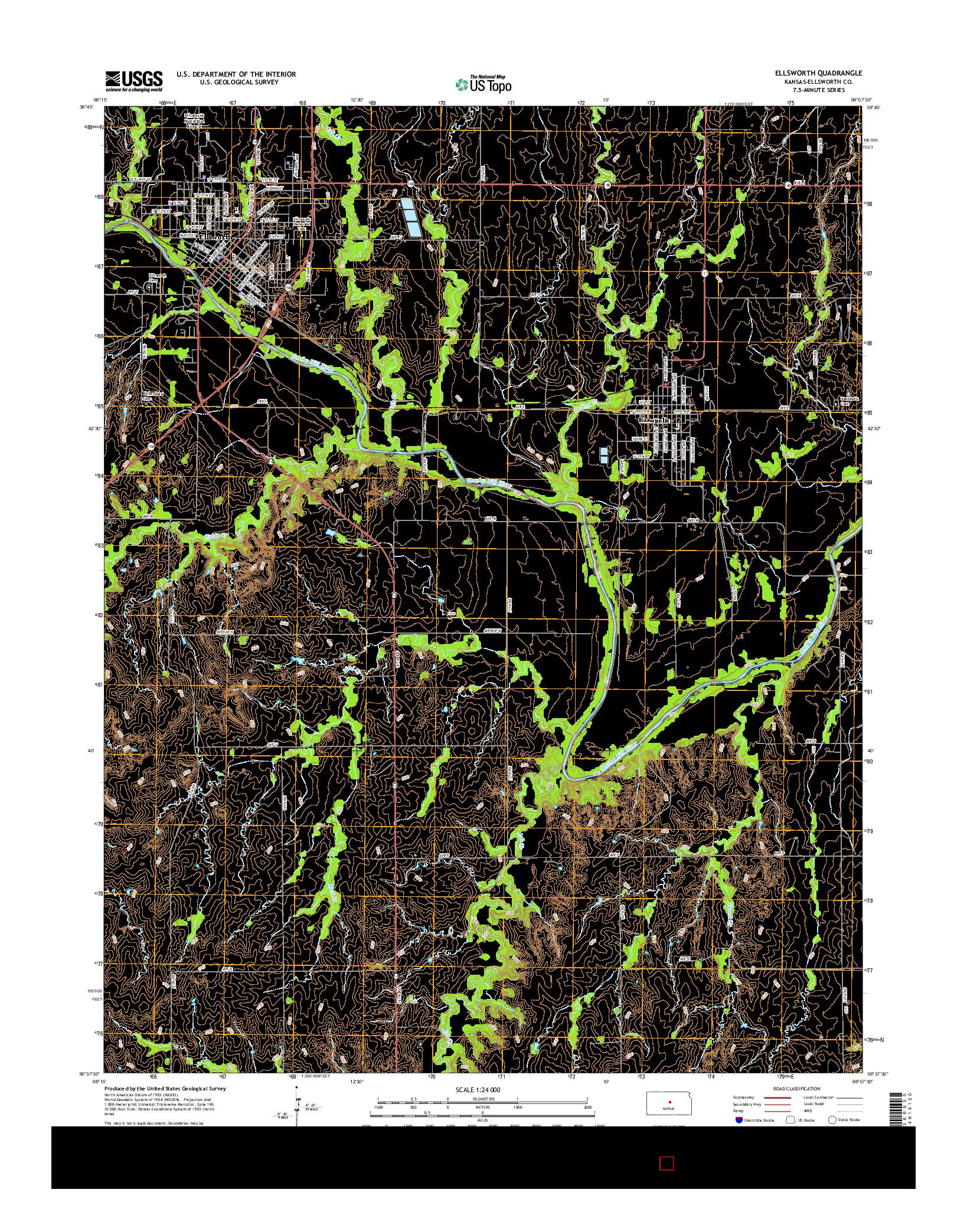 USGS US TOPO 7.5-MINUTE MAP FOR ELLSWORTH, KS 2015
