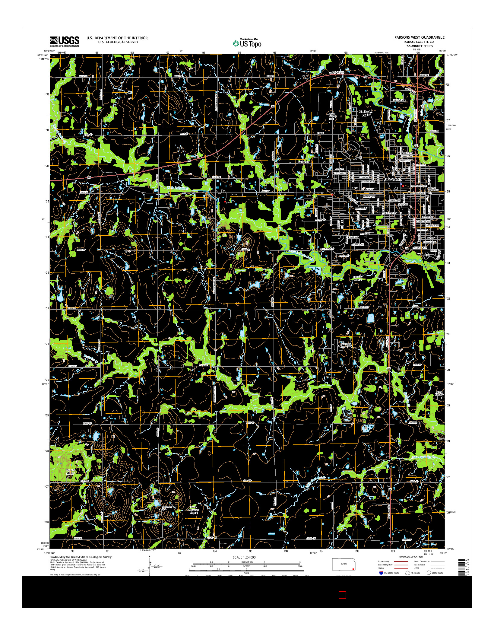 USGS US TOPO 7.5-MINUTE MAP FOR PARSONS WEST, KS 2015