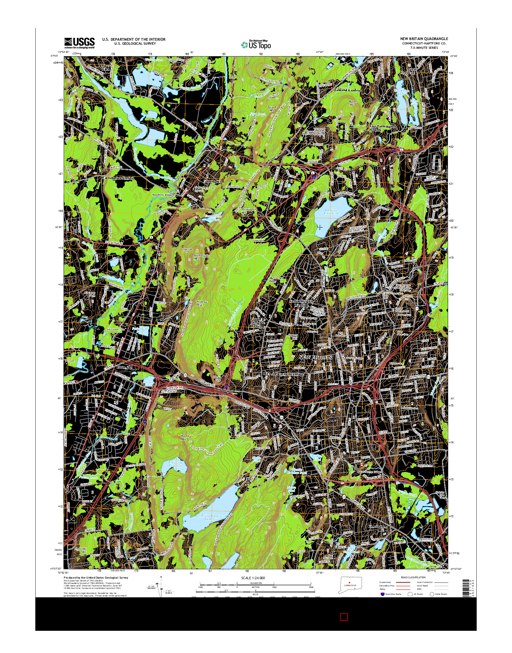 USGS US TOPO 7.5-MINUTE MAP FOR NEW BRITAIN, CT 2015