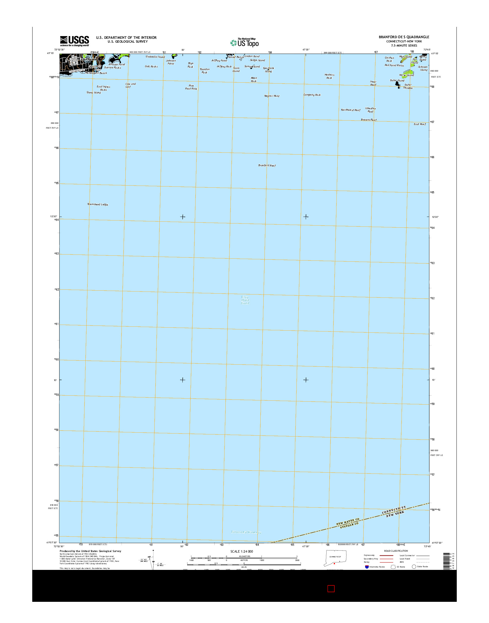 USGS US TOPO 7.5-MINUTE MAP FOR BRANFORD OE S, CT-NY 2015