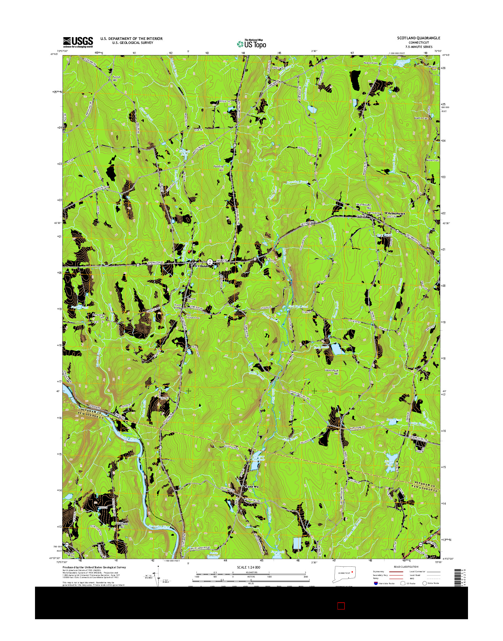 USGS US TOPO 7.5-MINUTE MAP FOR SCOTLAND, CT 2015