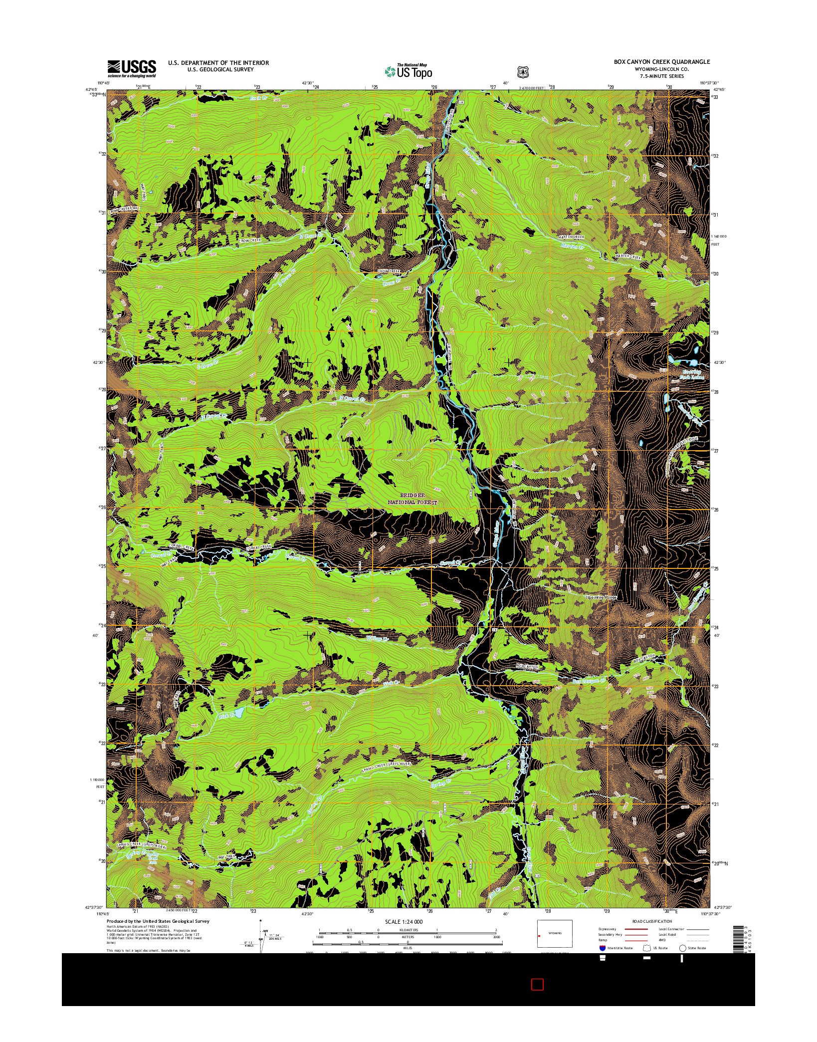 USGS US TOPO 7.5-MINUTE MAP FOR BOX CANYON CREEK, WY 2015