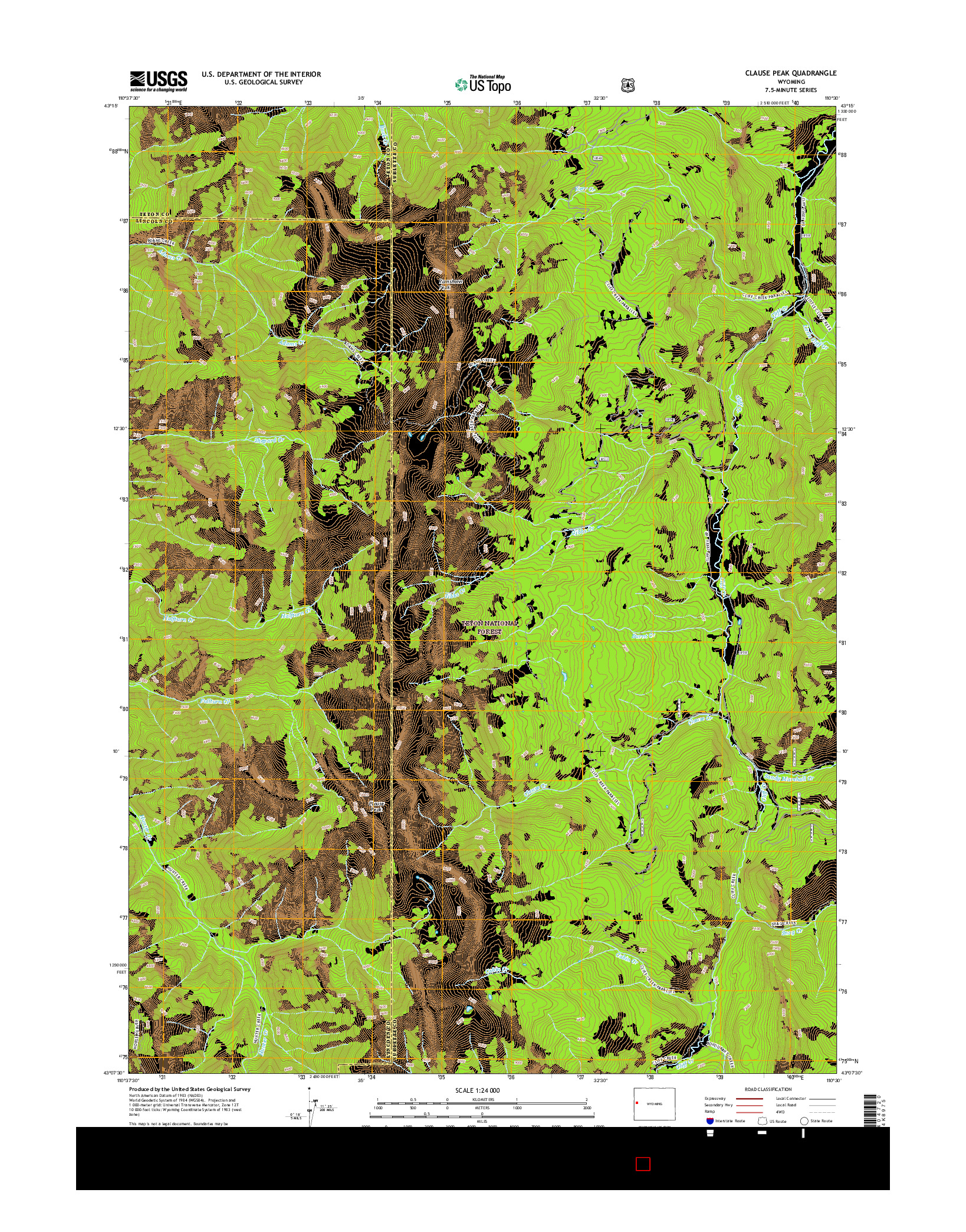 USGS US TOPO 7.5-MINUTE MAP FOR CLAUSE PEAK, WY 2015