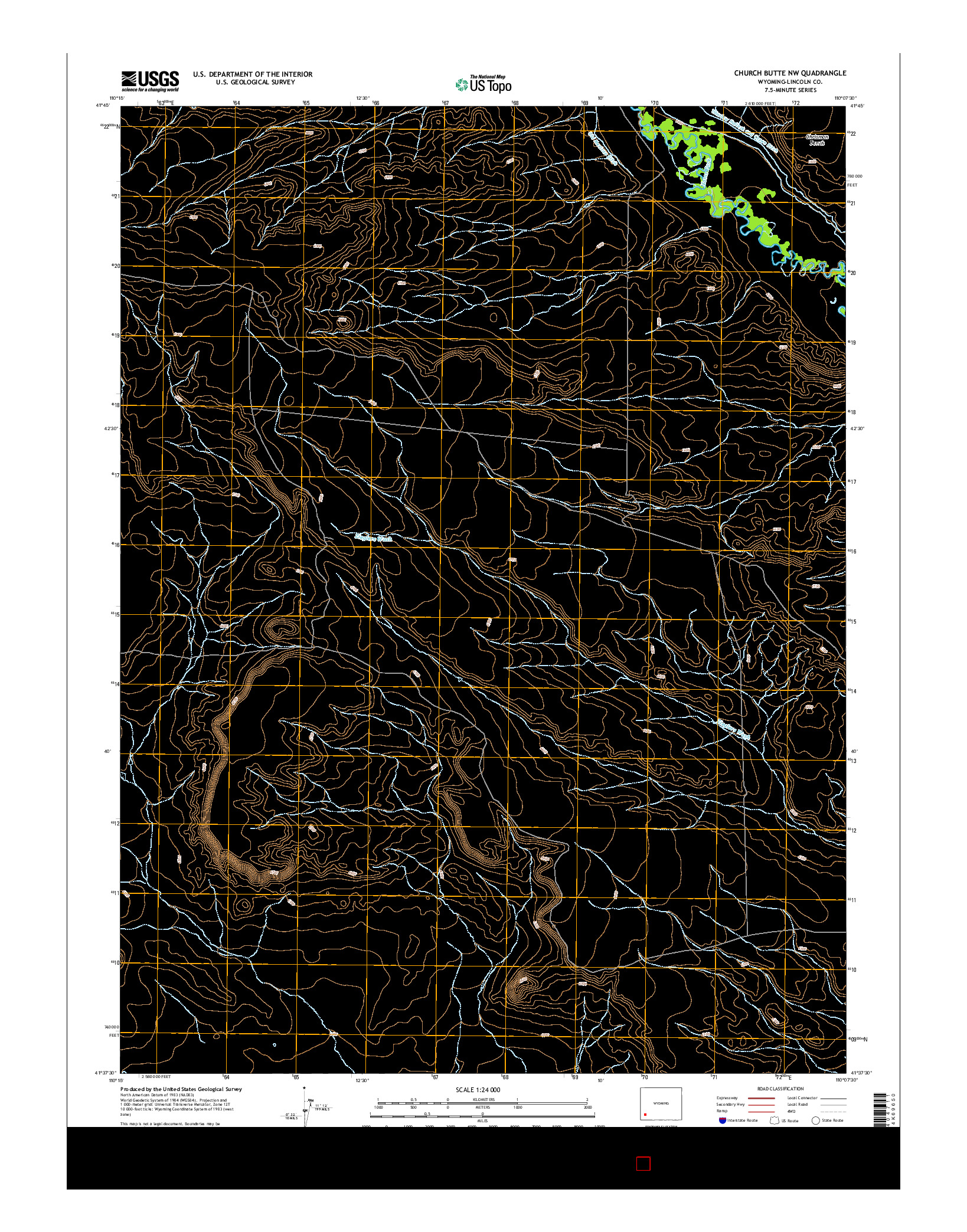 USGS US TOPO 7.5-MINUTE MAP FOR CHURCH BUTTE NW, WY 2015