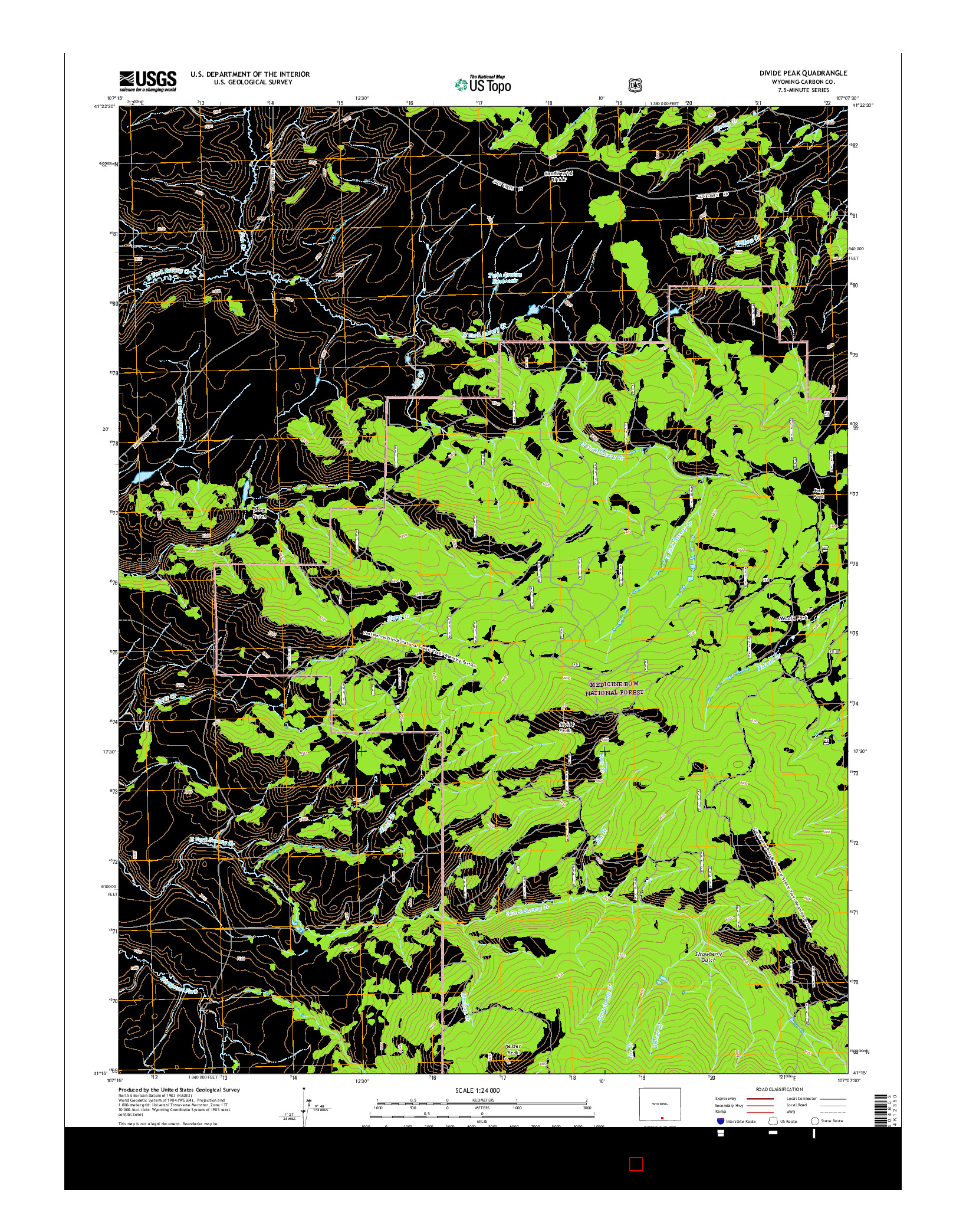 USGS US TOPO 7.5-MINUTE MAP FOR DIVIDE PEAK, WY 2015