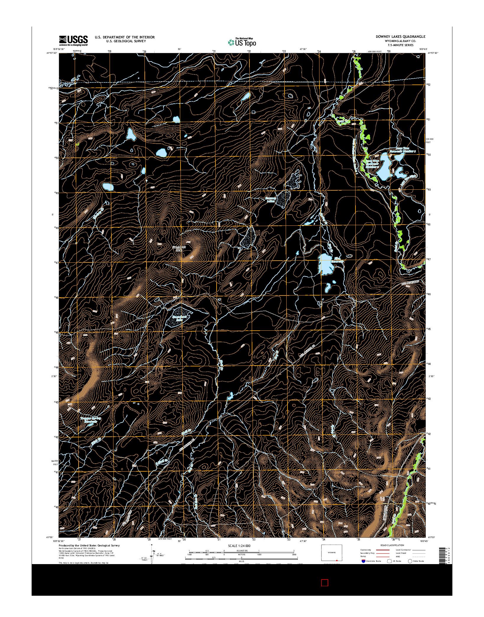 USGS US TOPO 7.5-MINUTE MAP FOR DOWNEY LAKES, WY 2015