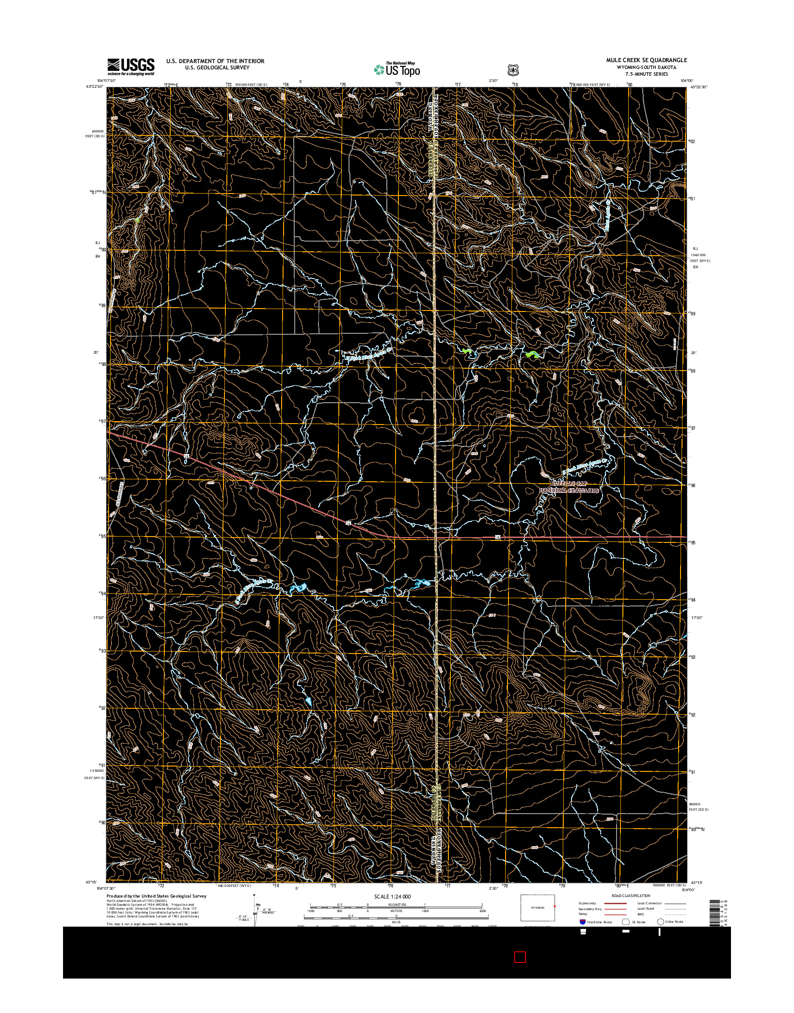 USGS US TOPO 7.5-MINUTE MAP FOR MULE CREEK SE, WY-SD 2015