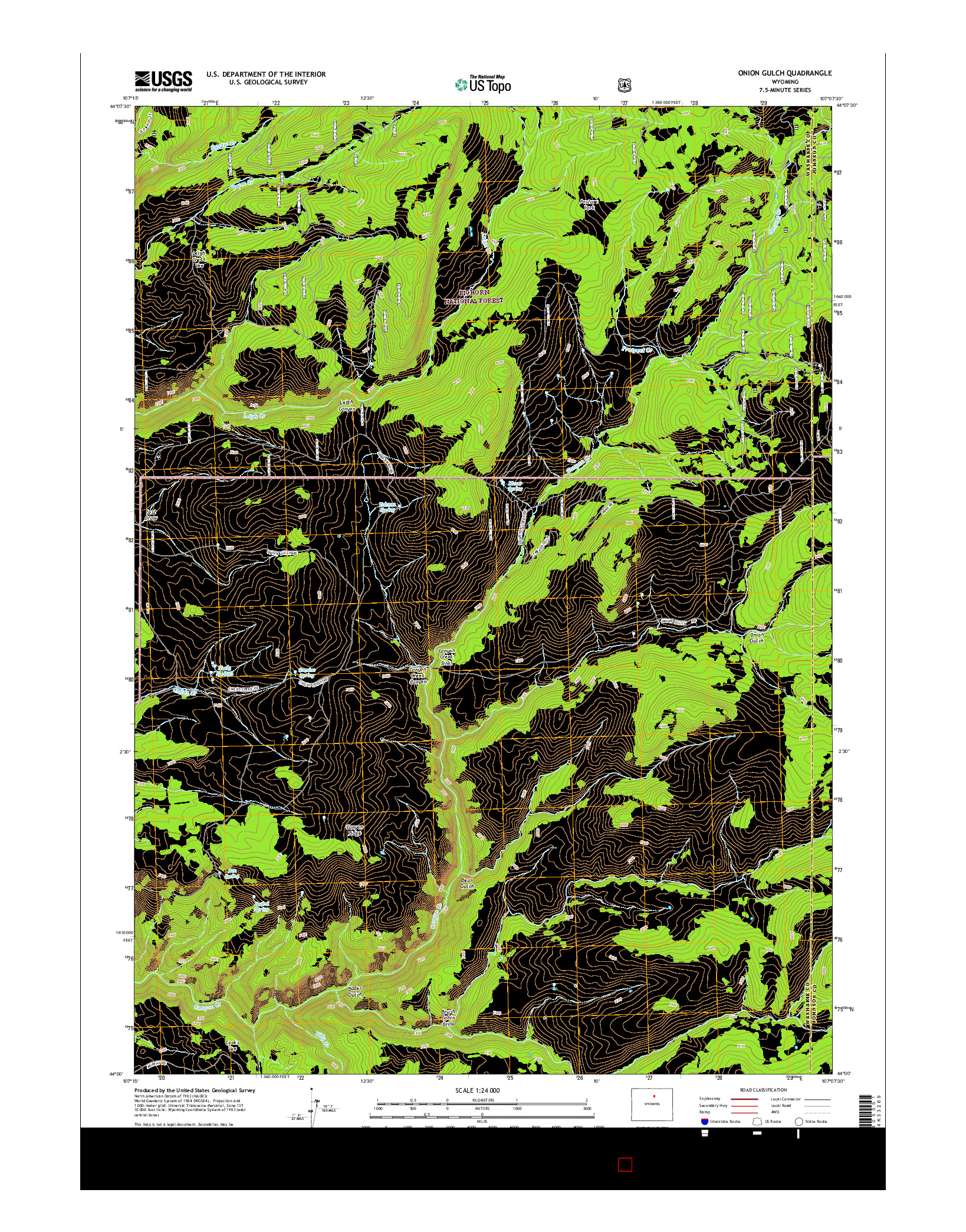USGS US TOPO 7.5-MINUTE MAP FOR ONION GULCH, WY 2015