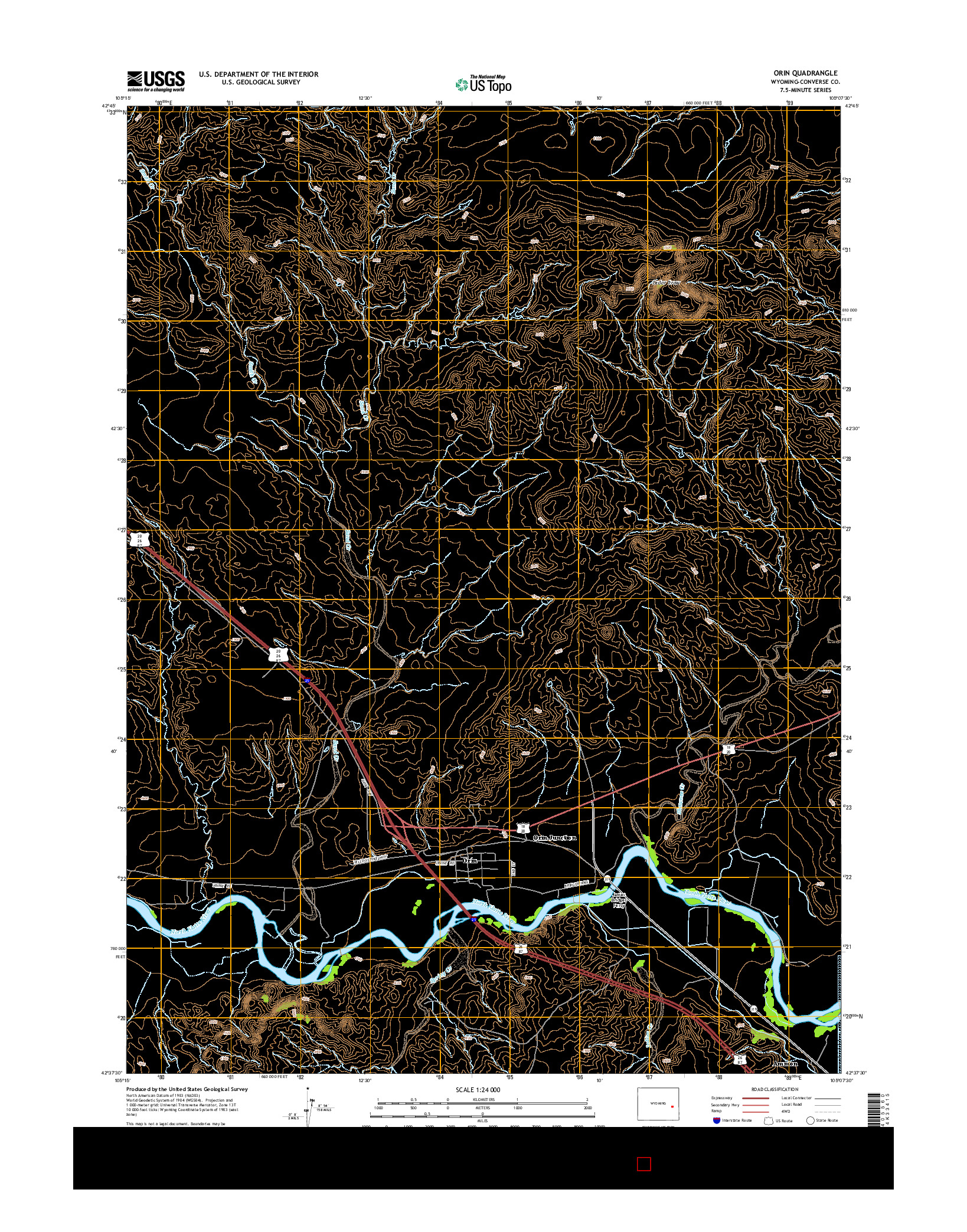 USGS US TOPO 7.5-MINUTE MAP FOR ORIN, WY 2015