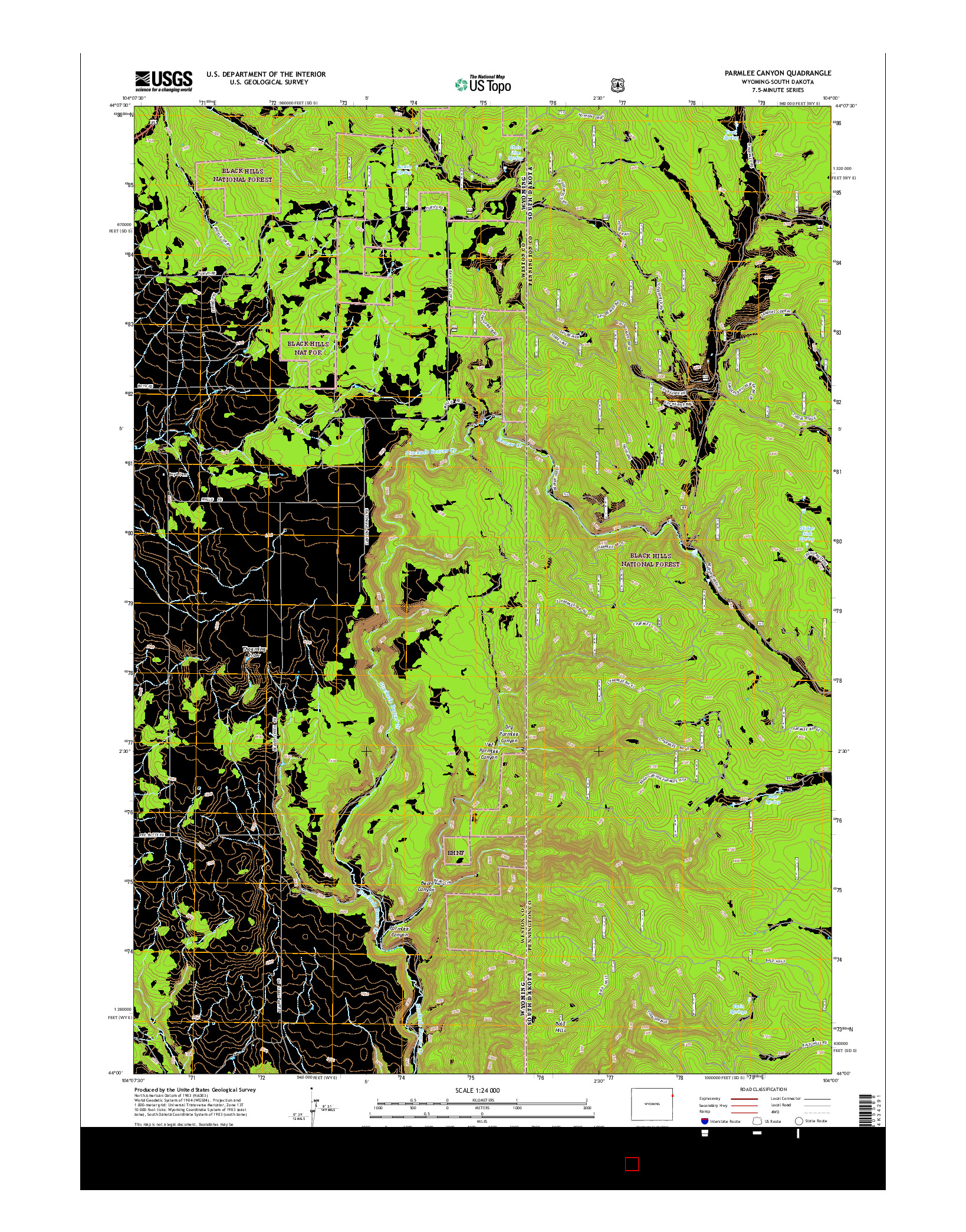 USGS US TOPO 7.5-MINUTE MAP FOR PARMLEE CANYON, WY-SD 2015