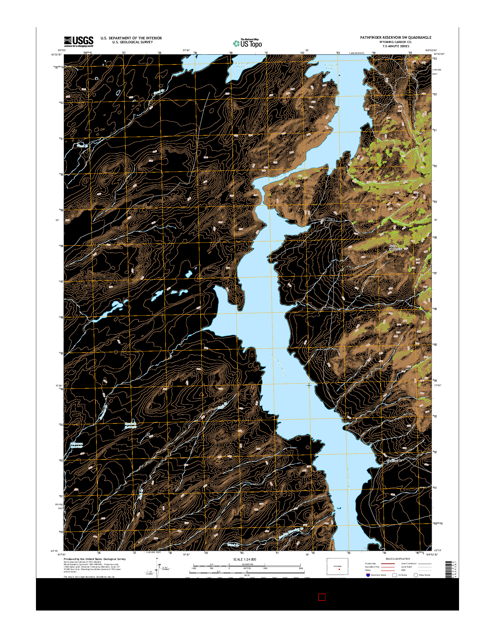 USGS US TOPO 7.5-MINUTE MAP FOR PATHFINDER RESERVOIR SW, WY 2015