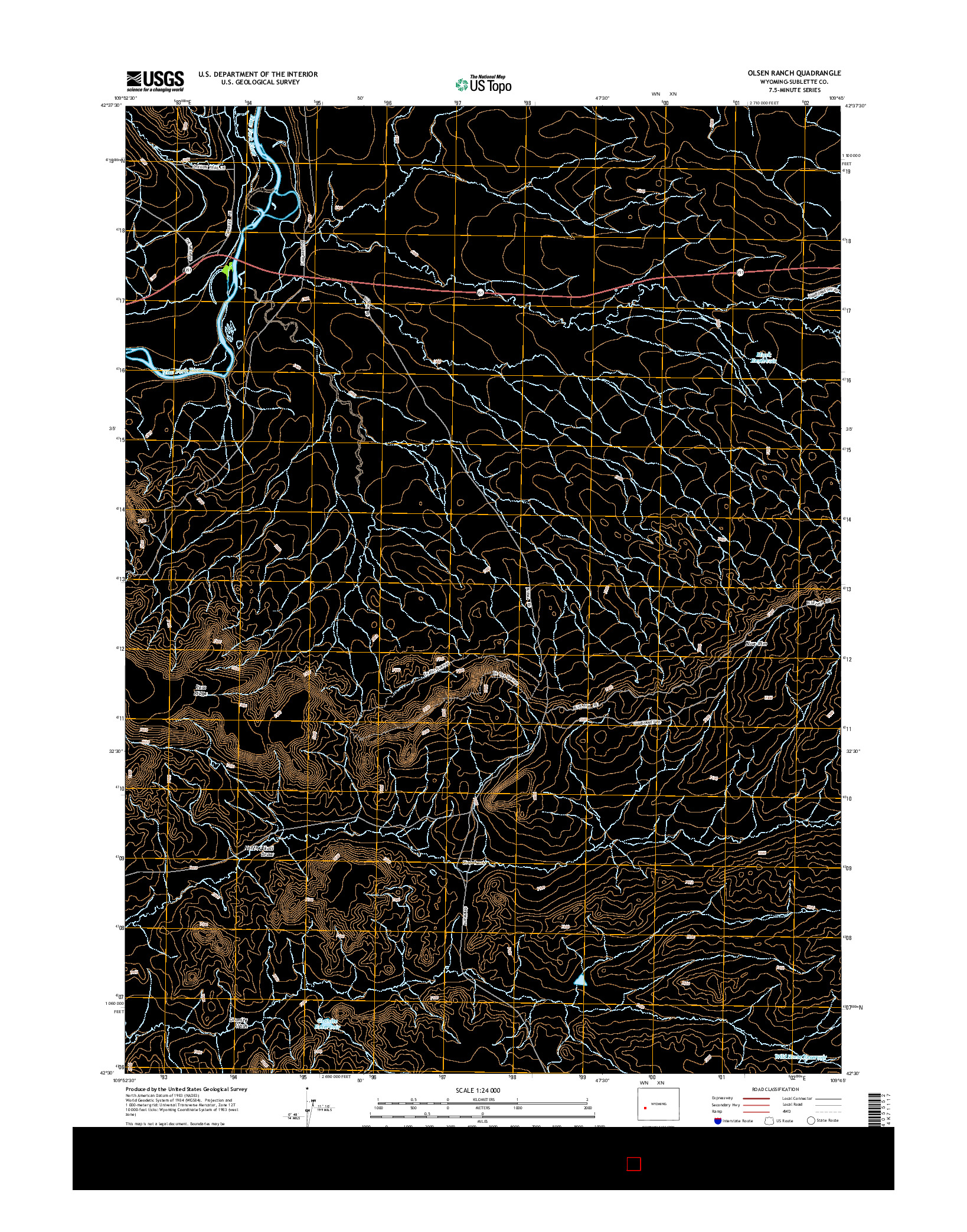 USGS US TOPO 7.5-MINUTE MAP FOR OLSEN RANCH, WY 2015