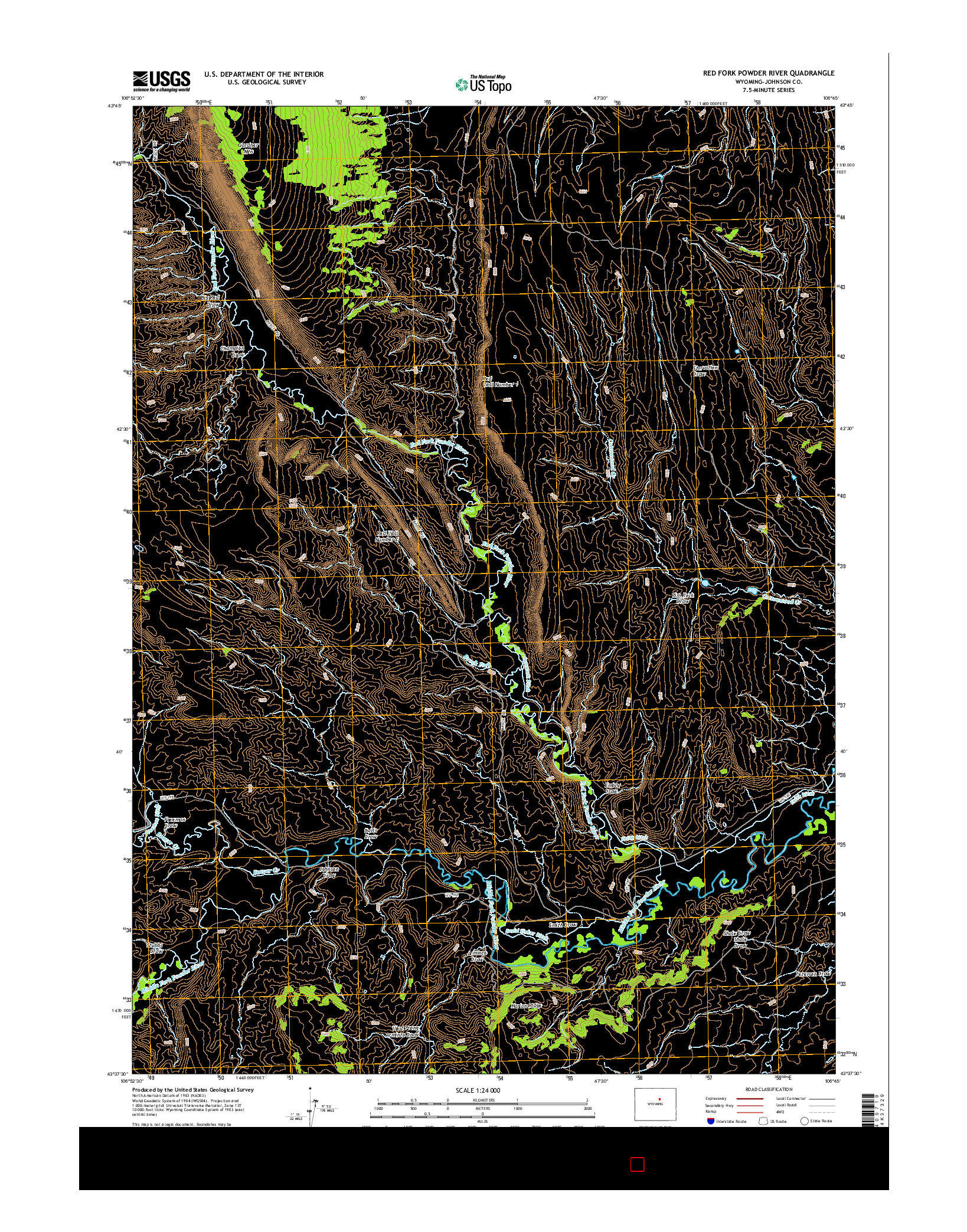 USGS US TOPO 7.5-MINUTE MAP FOR RED FORK POWDER RIVER, WY 2015