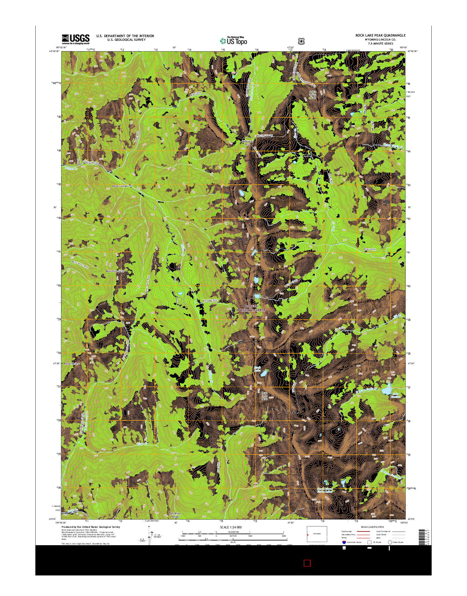 USGS US TOPO 7.5-MINUTE MAP FOR ROCK LAKE PEAK, WY 2015