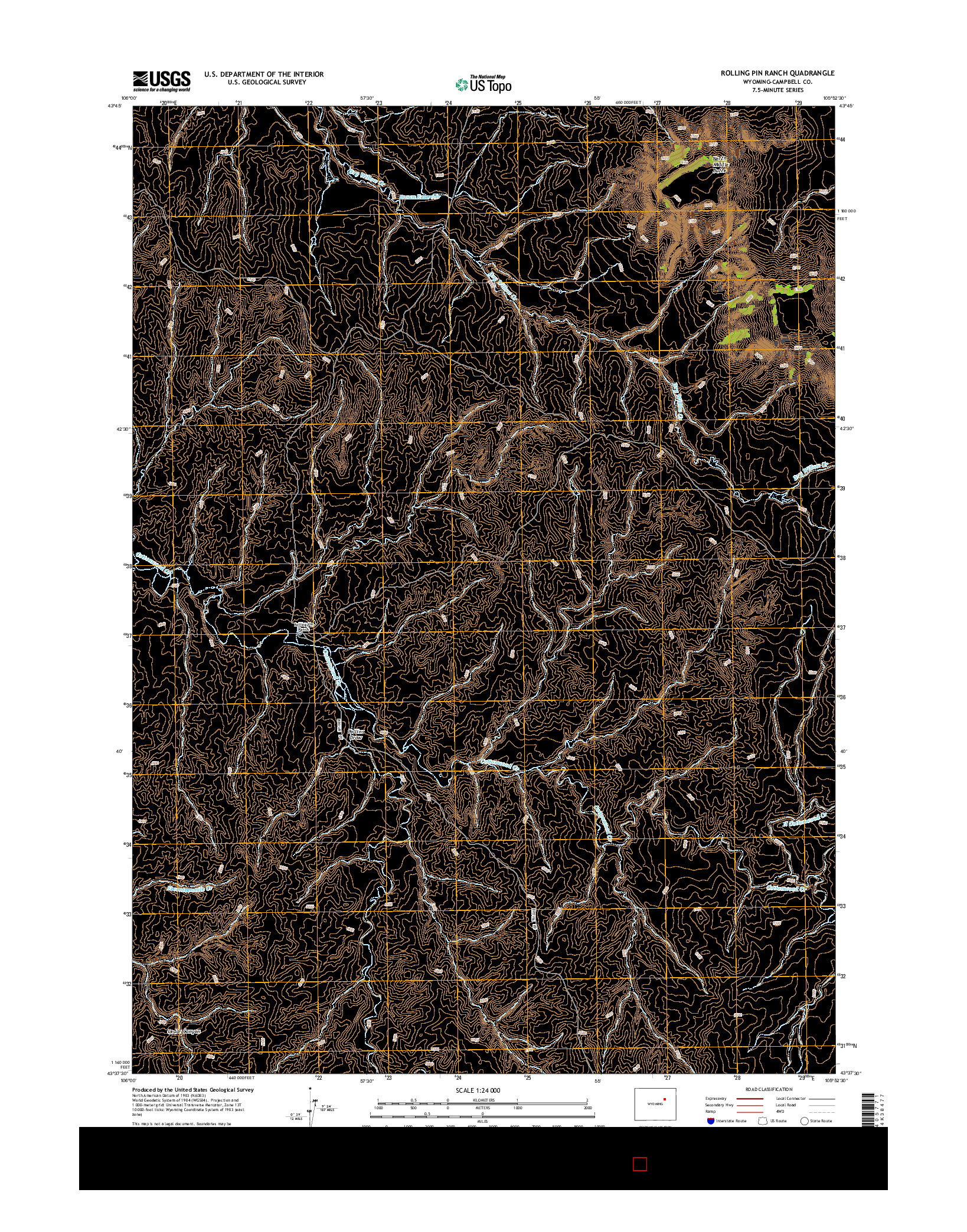 USGS US TOPO 7.5-MINUTE MAP FOR ROLLING PIN RANCH, WY 2015