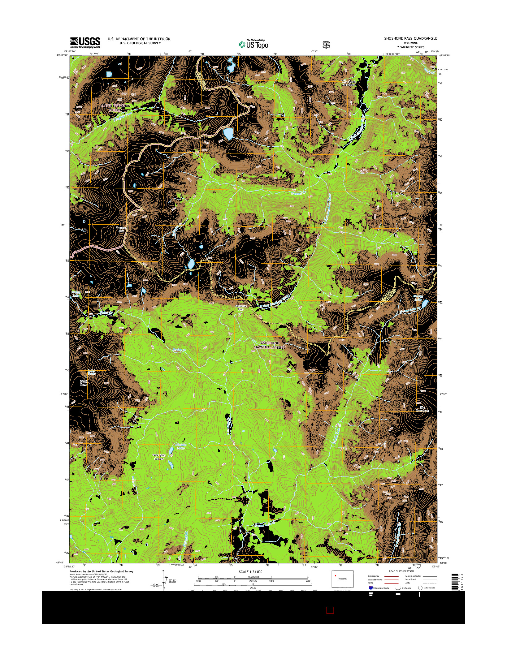 USGS US TOPO 7.5-MINUTE MAP FOR SHOSHONE PASS, WY 2015