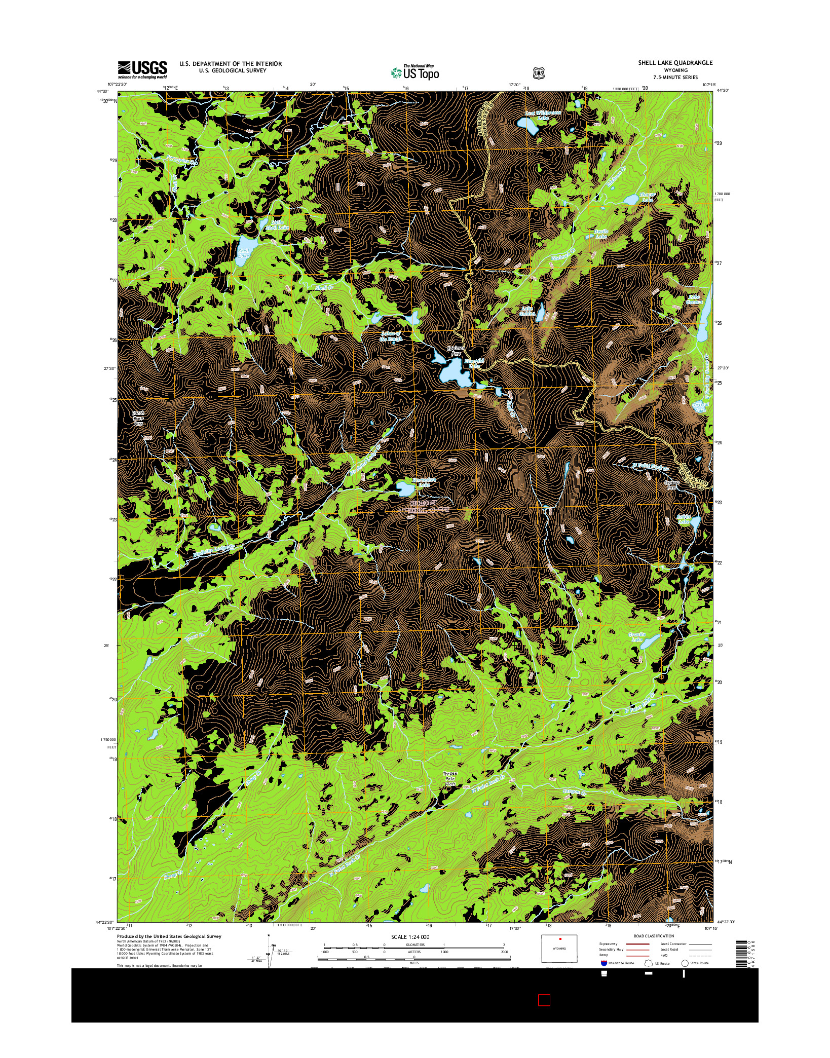 USGS US TOPO 7.5-MINUTE MAP FOR SHELL LAKE, WY 2015