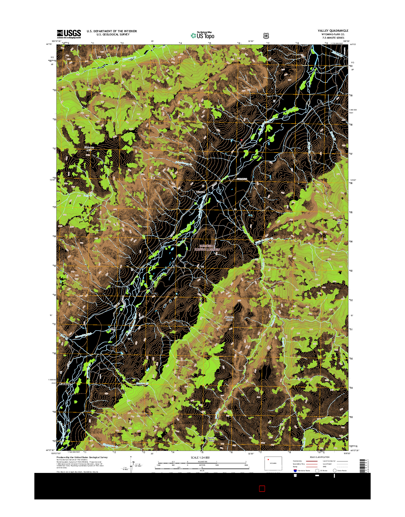 USGS US TOPO 7.5-MINUTE MAP FOR VALLEY, WY 2015