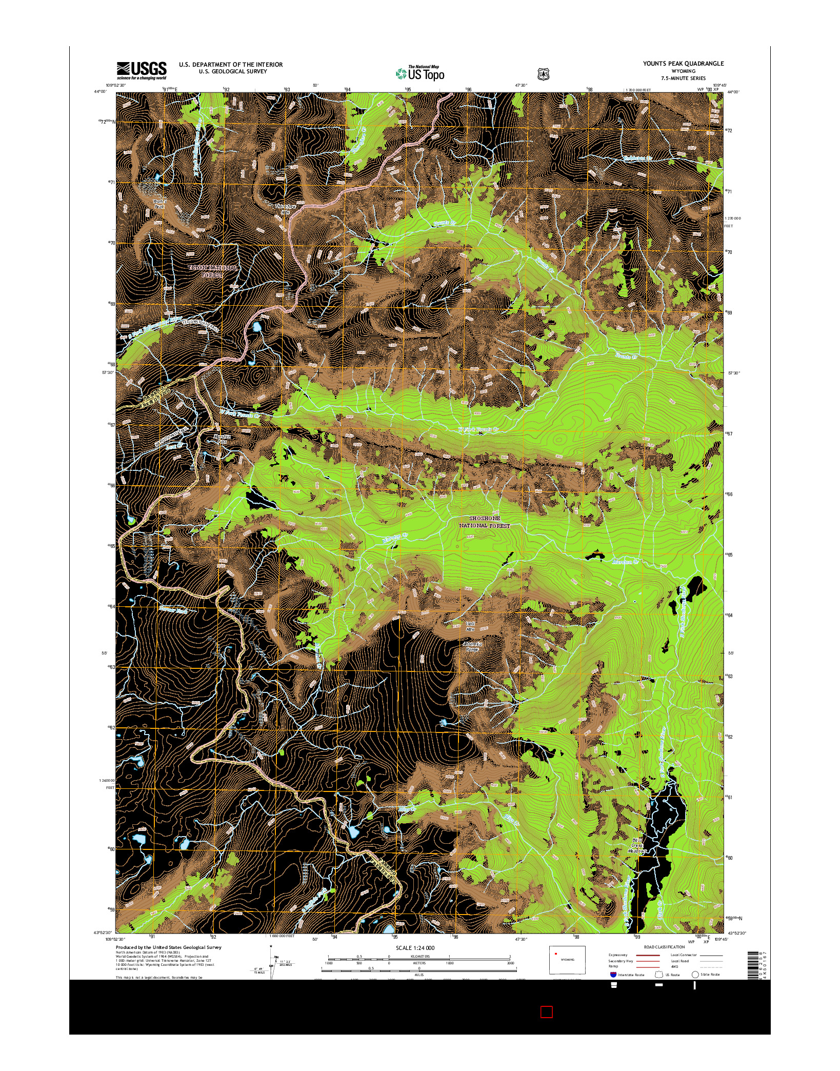 USGS US TOPO 7.5-MINUTE MAP FOR YOUNTS PEAK, WY 2015