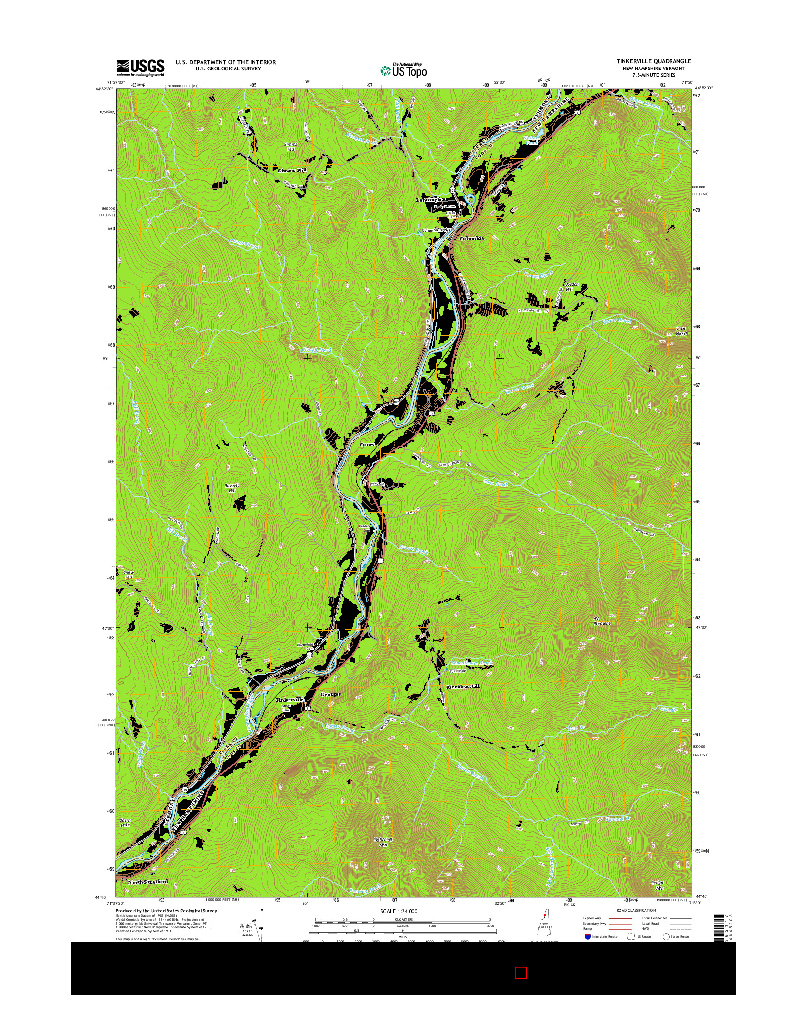 USGS US TOPO 7.5-MINUTE MAP FOR TINKERVILLE, NH-VT 2015