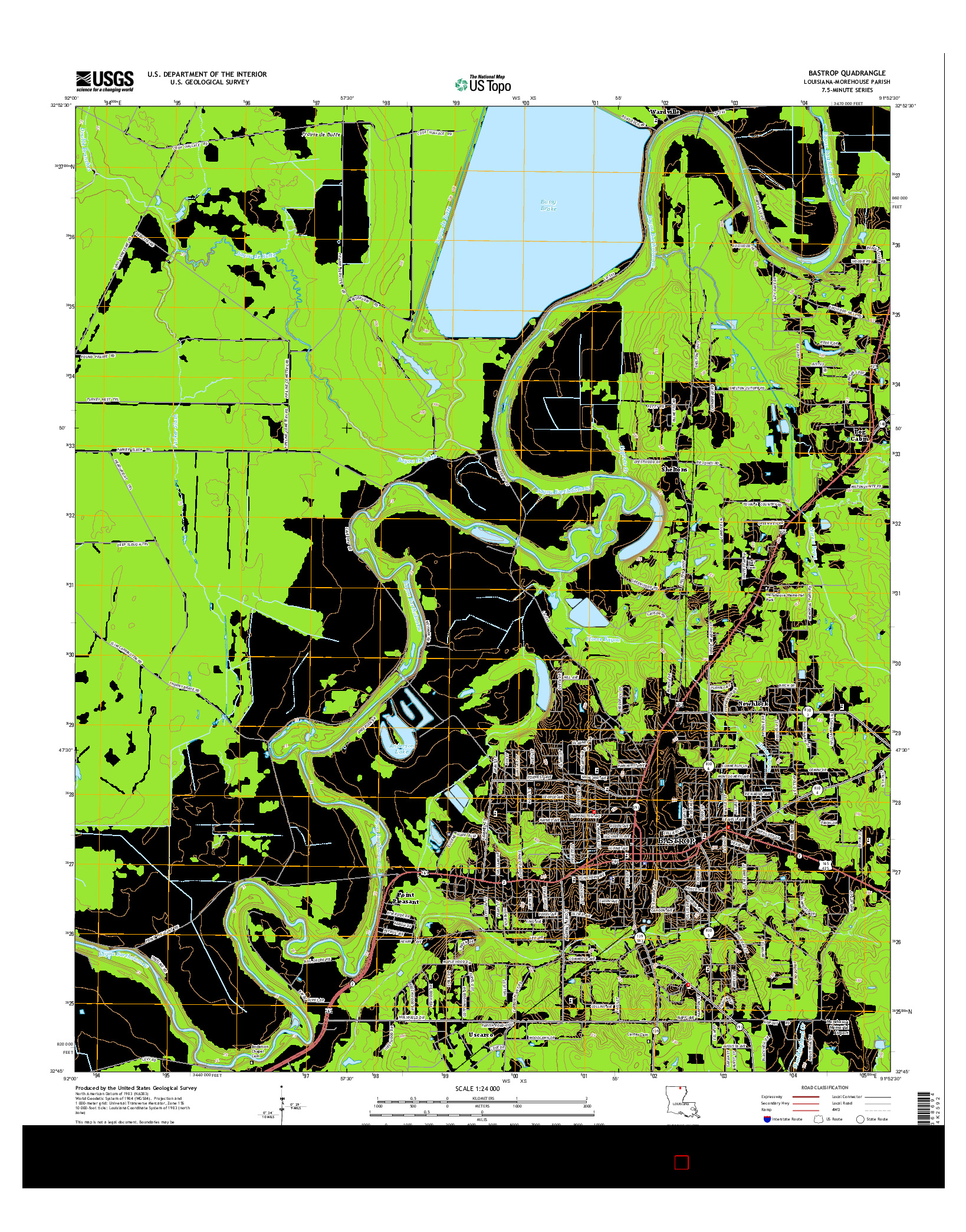 USGS US TOPO 7.5-MINUTE MAP FOR BASTROP, LA 2015